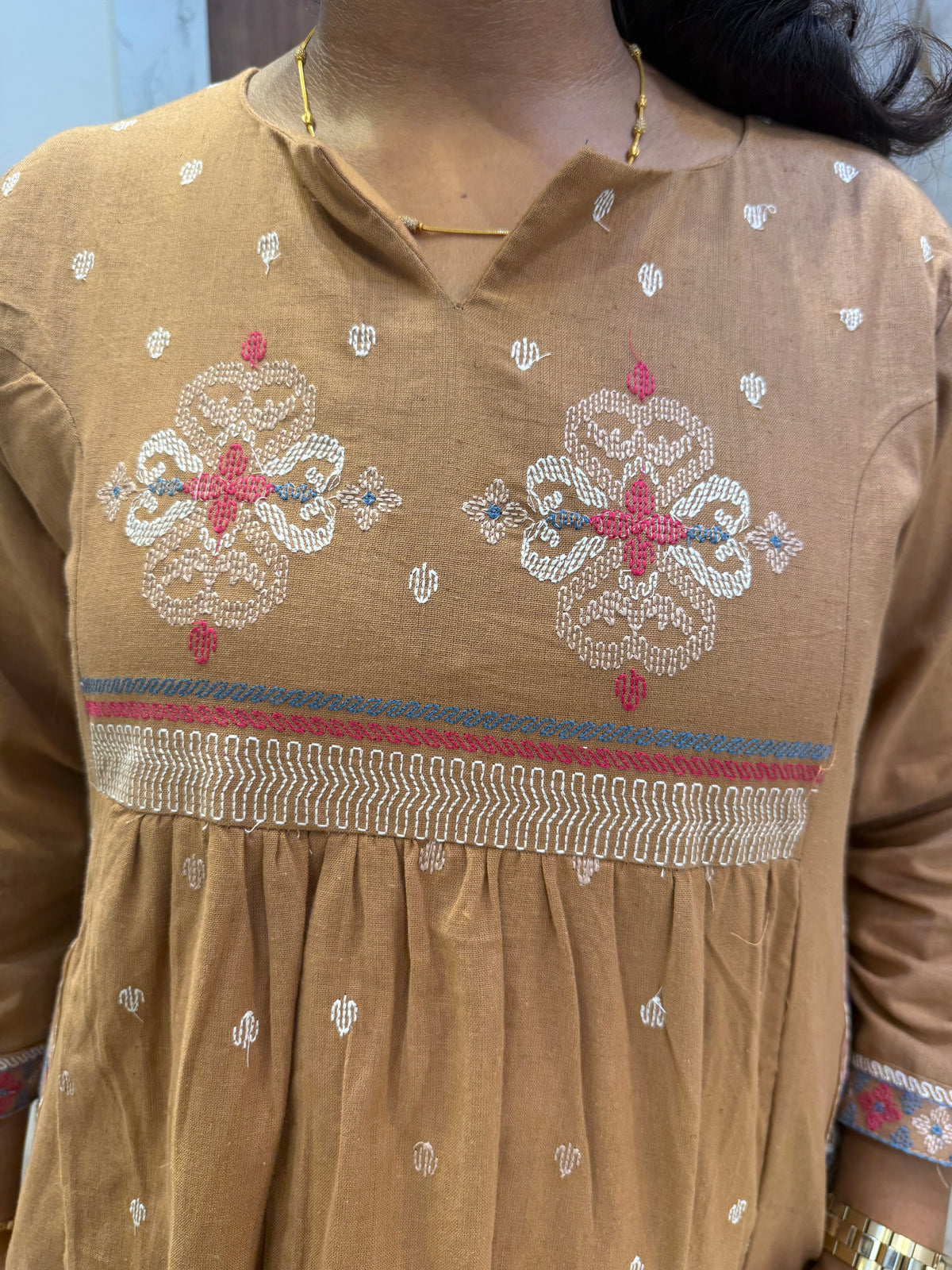 Two sides Pockets Embroidery Pure Cotton Flex Kurti With Pant - HSC1169