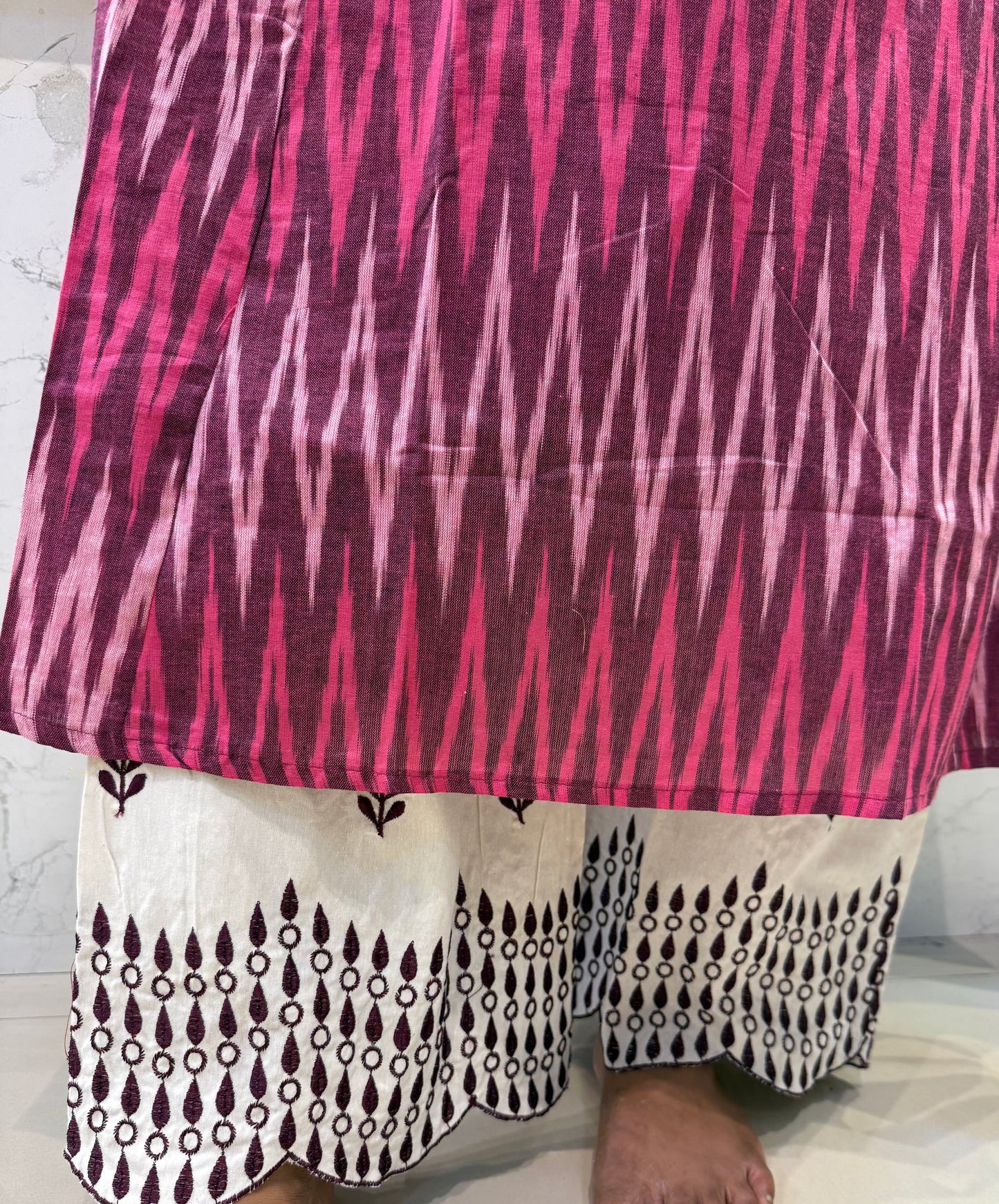 Ikat Sleeveless Pure Cotton Kurti With Palazzo Pant-HSC96