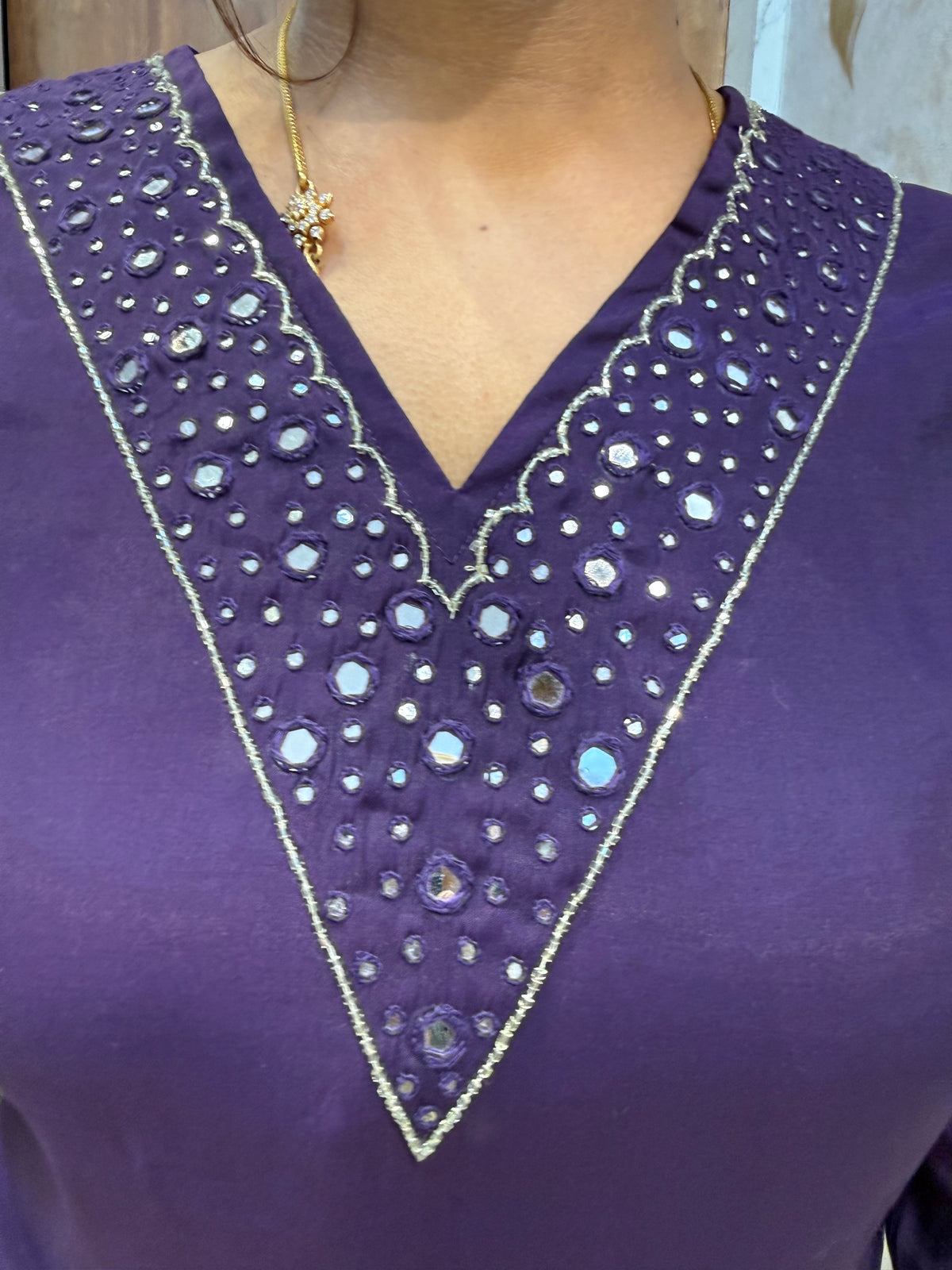 Purple Pure Silk Embroidery Kurti With Pant -HSC1232
