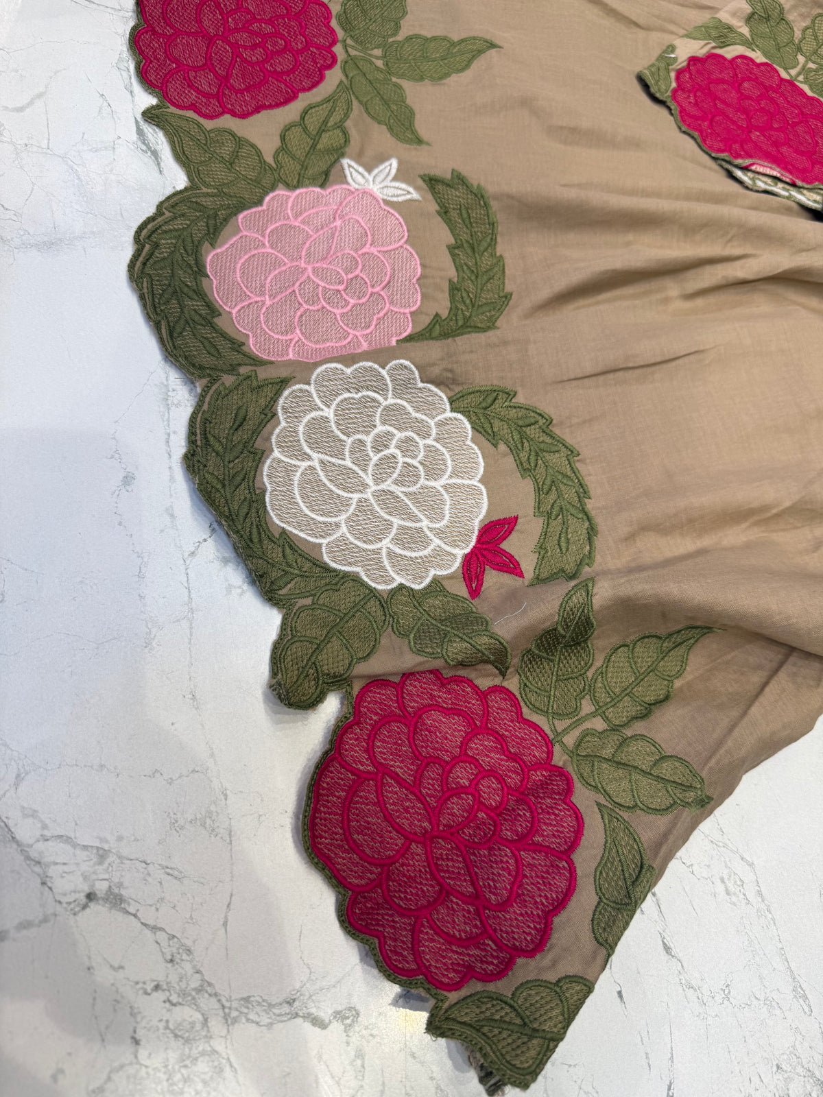 Beige Embroidery Cutwork Cotton Co-ords Set- HSC1168