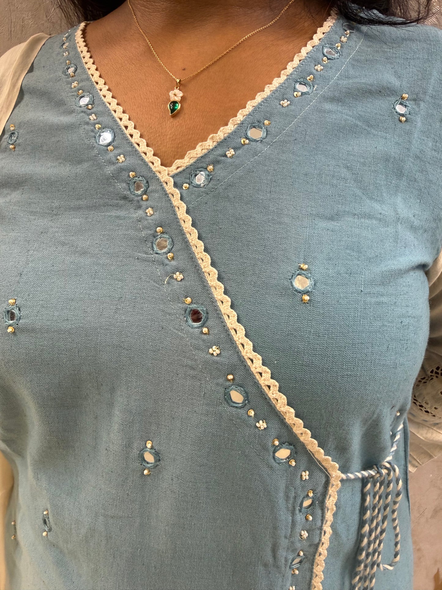 Ombre Pure Cotton Flex Lace Kurti With Pant and Dupatta