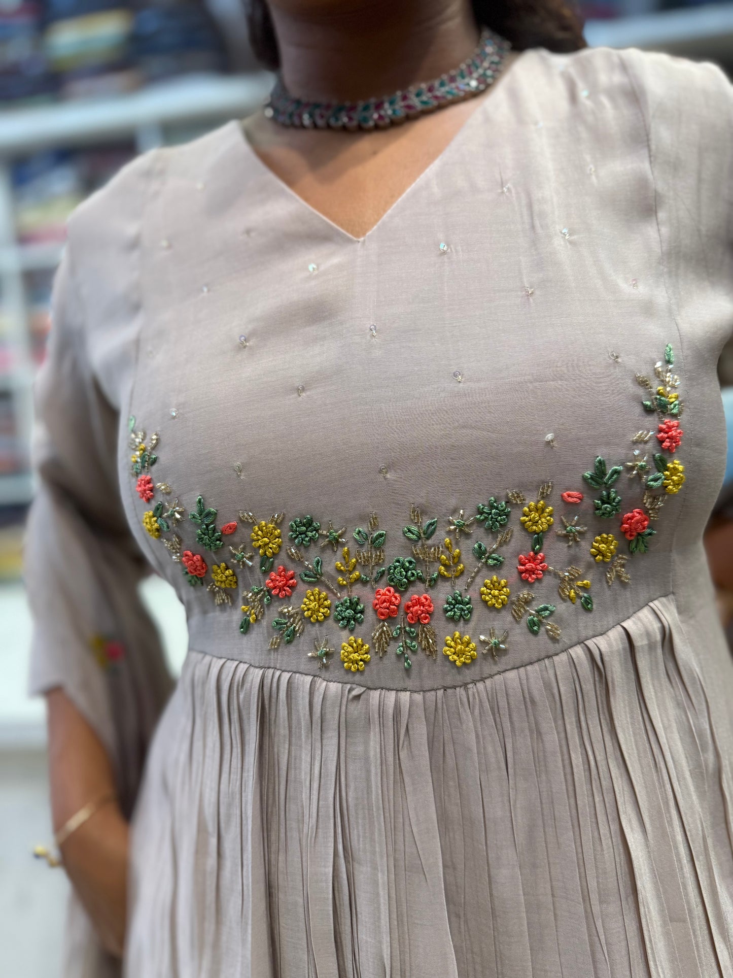 Grey Mul Chanderi Kurti With Pant and Dupatta