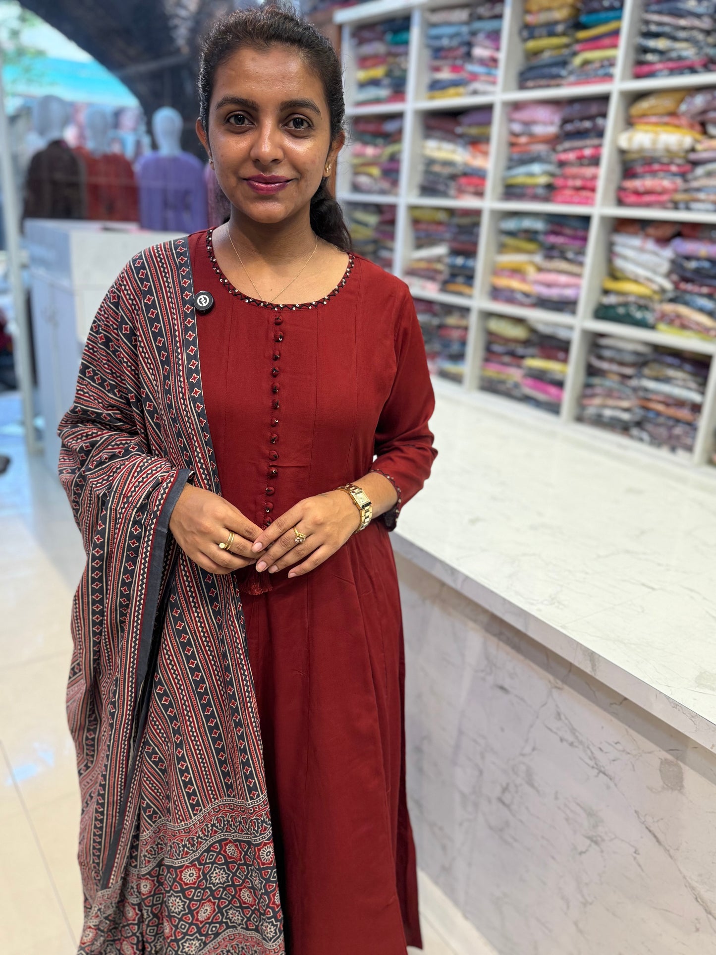 Premium Pure Rayon Ajark Printed Dupatta With Pant-HSC111