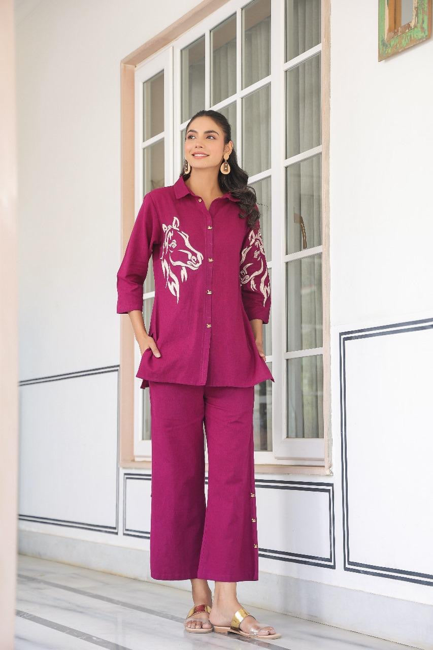 Horse Green and Wine Cotton Flex Co-ords Set