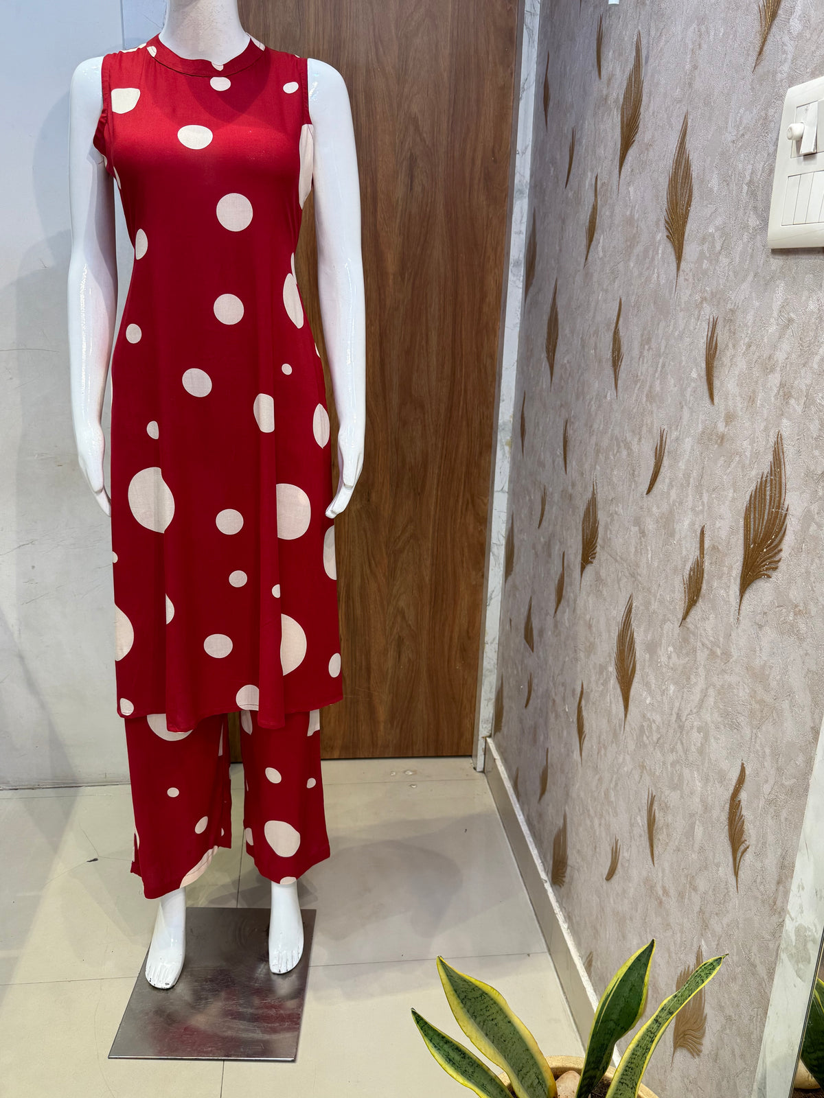 Premium Red Rayon Colour Co-ords Set - HSC1191