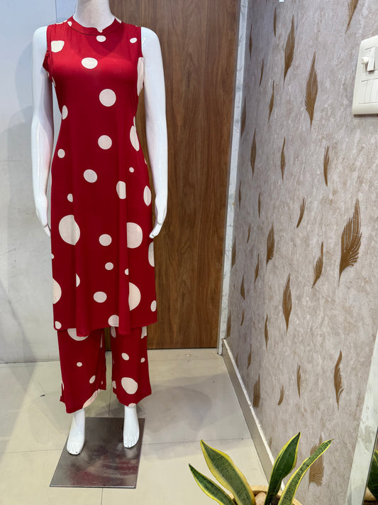 Premium Red Rayon Colour Co-ords Set - HSC1191