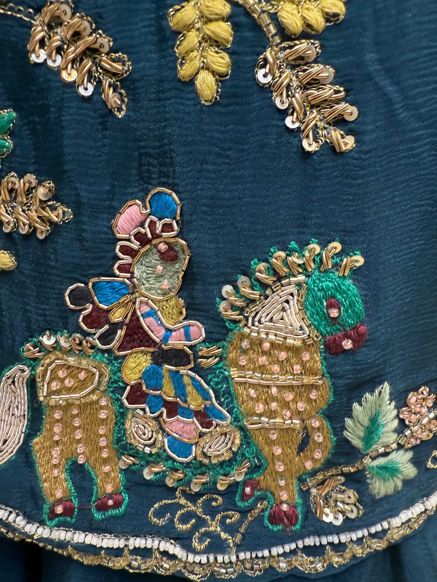 Blue Hand Embroidery Pure Chinnon Sharara Set