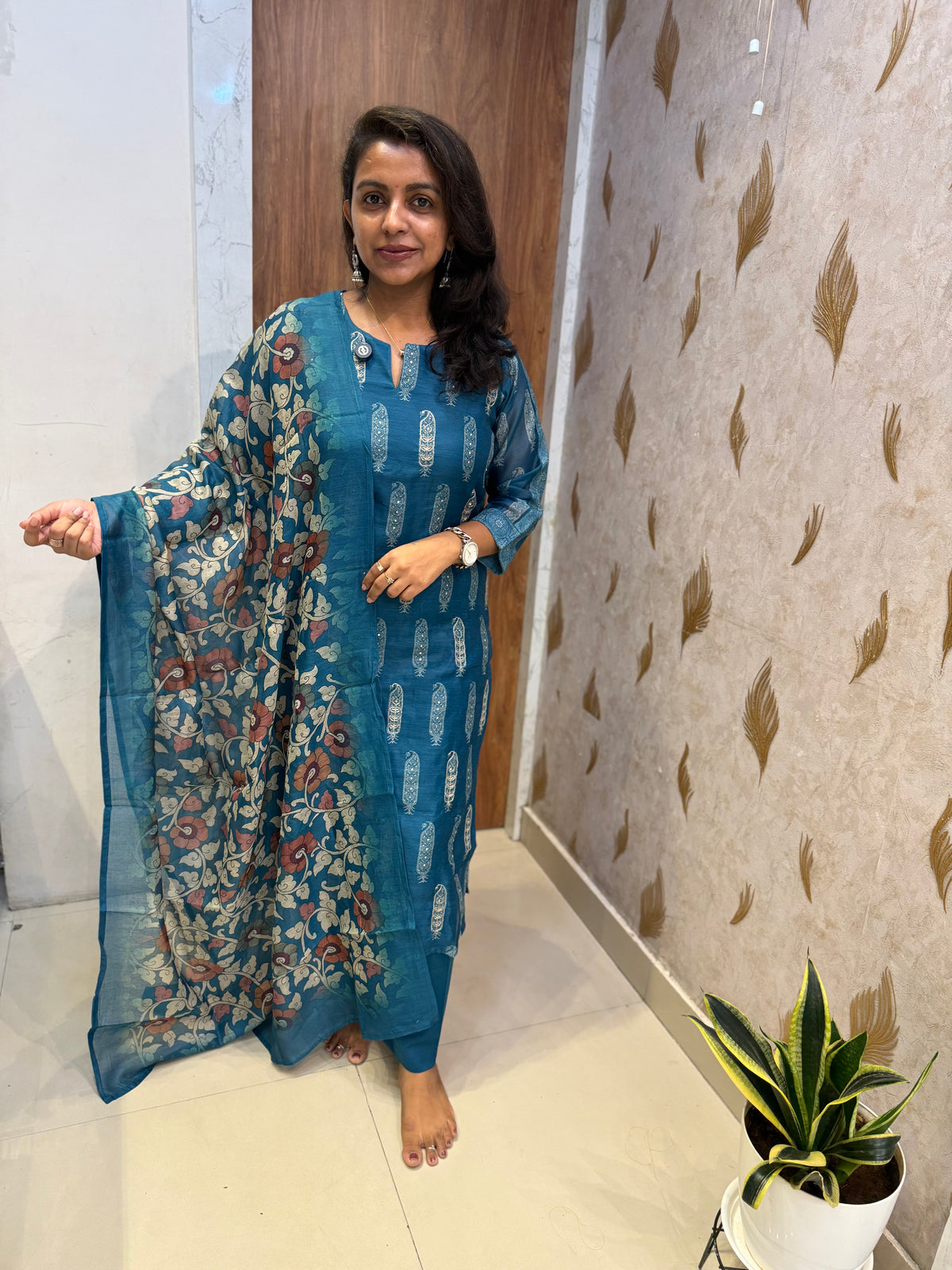 Mango Pure Silk Kurti With pant and Printed Dupatta -HSC1335