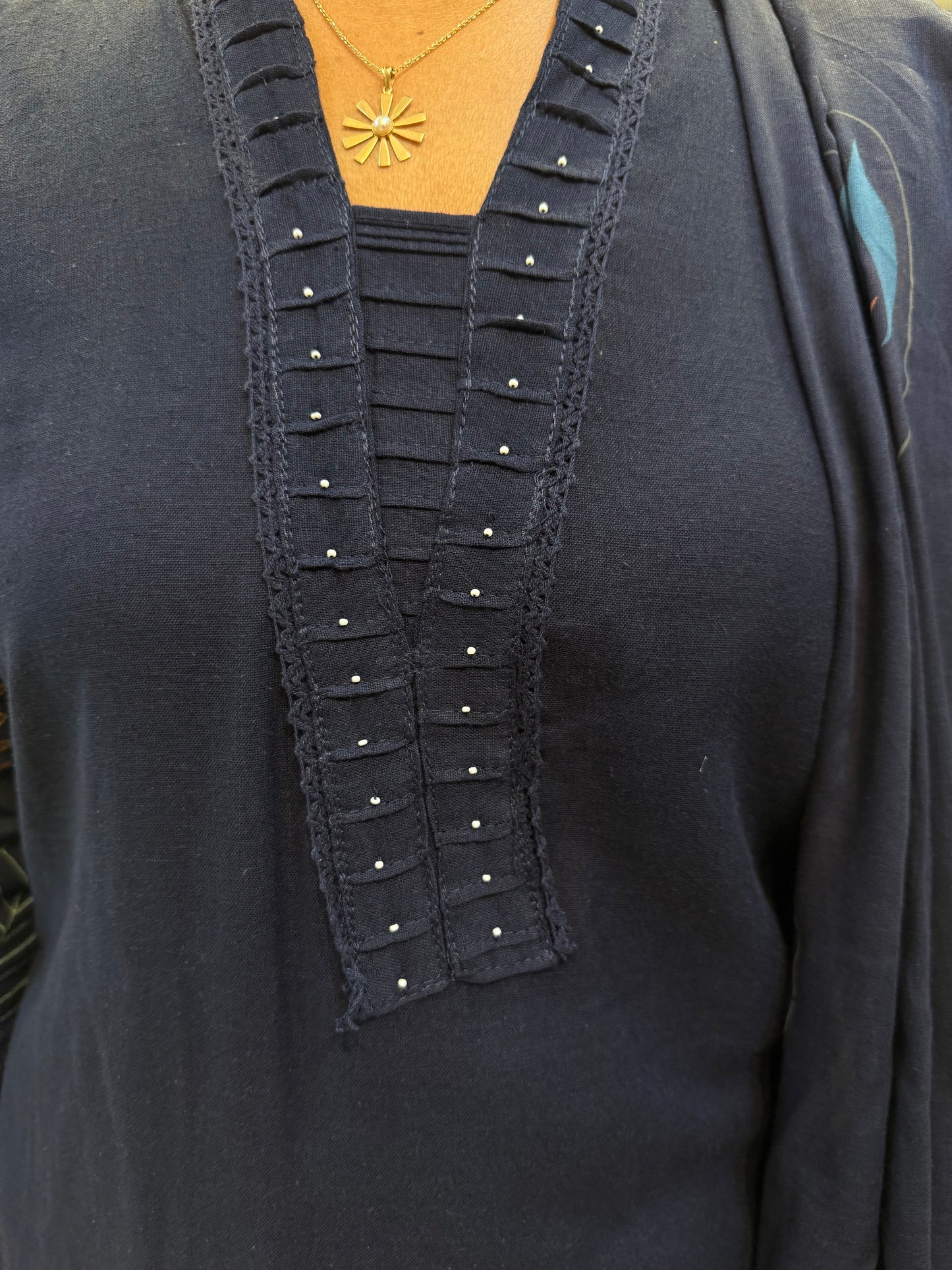 Bird Embroidery Cotton Flex Kurti with Pant And Dupatta