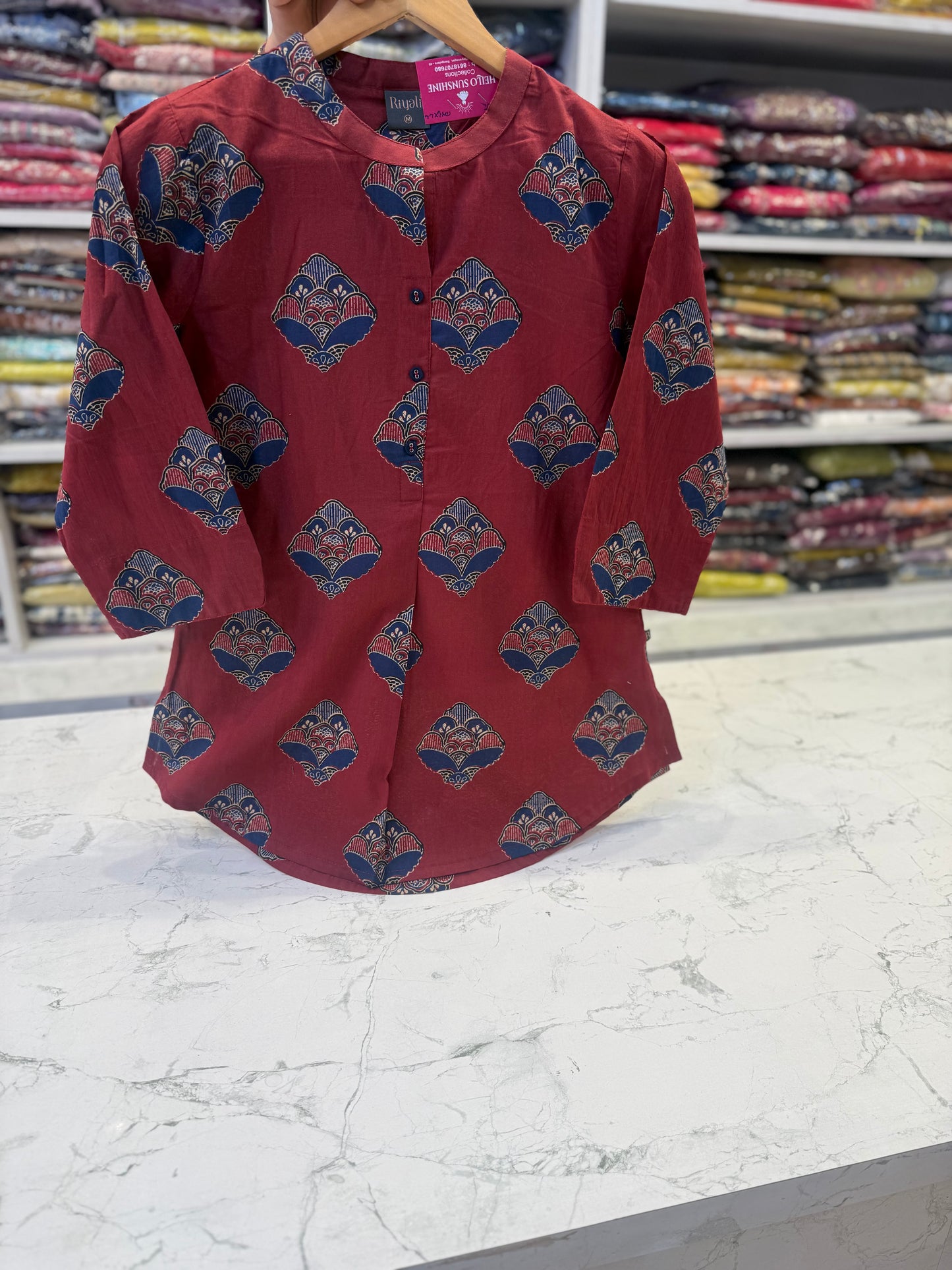 Marron Printed Pure Cotton Tunics Top