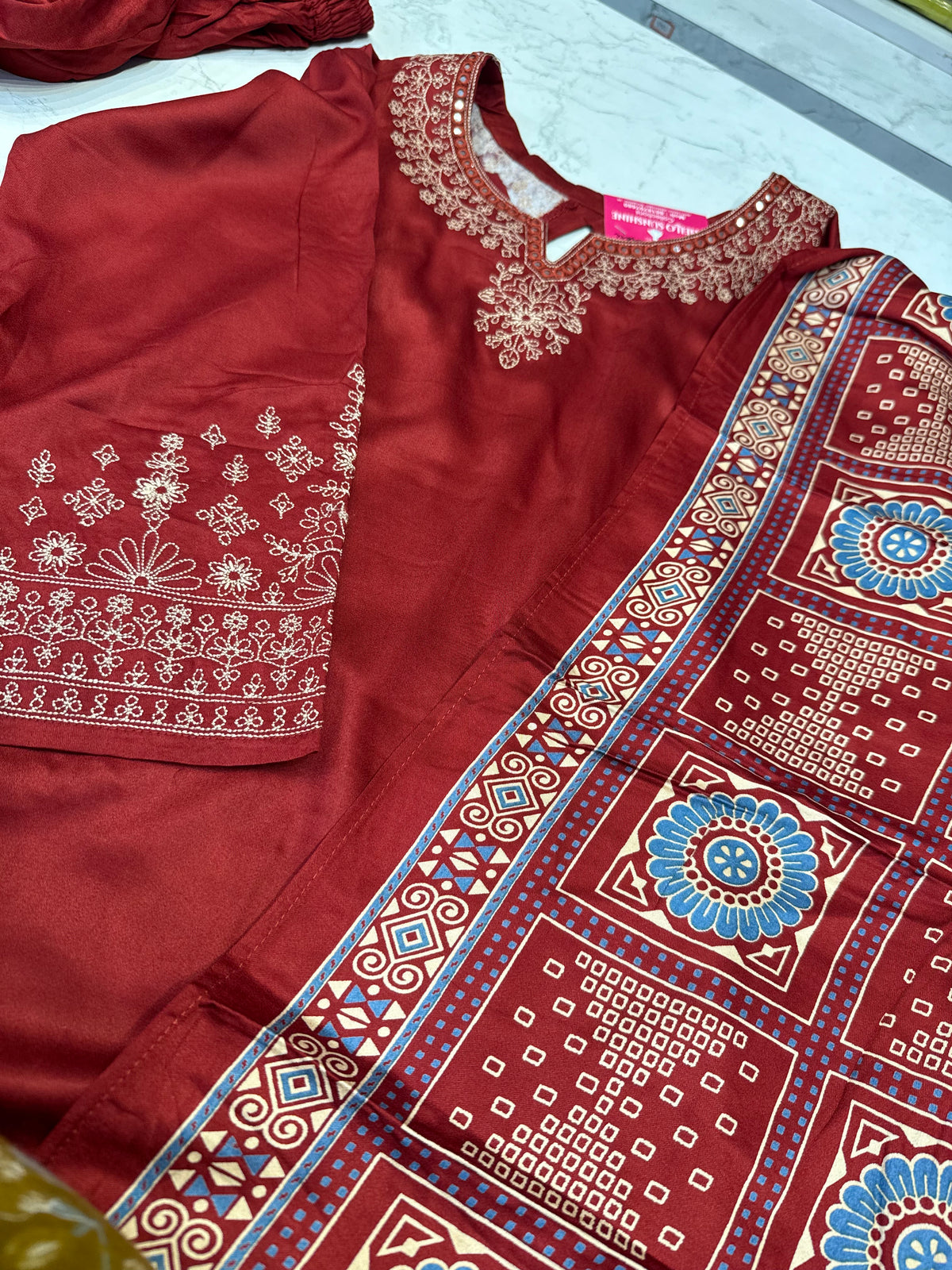 Soft Gajji Silk Kurti With Pant and Arjak Dupatta - HSC1206