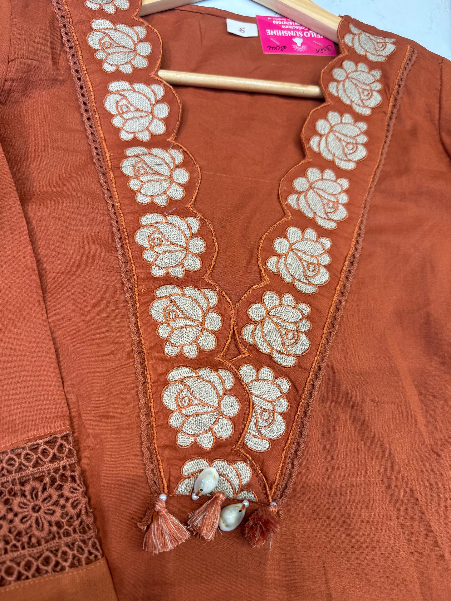 Scallop Cutwork Cotton Kurti With Pant And Dupatta