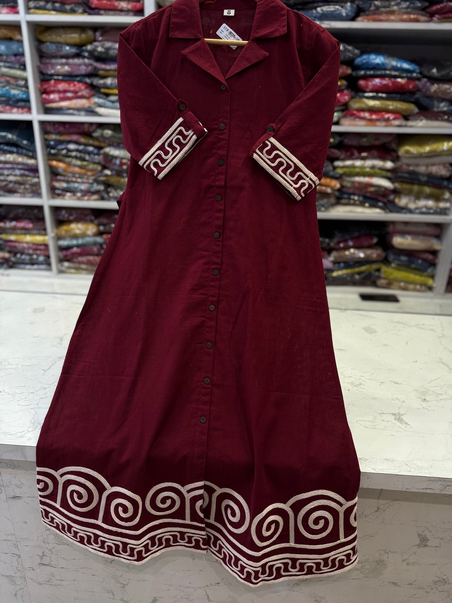 Marron Maxi A-line Embroidery Dress-HSC7