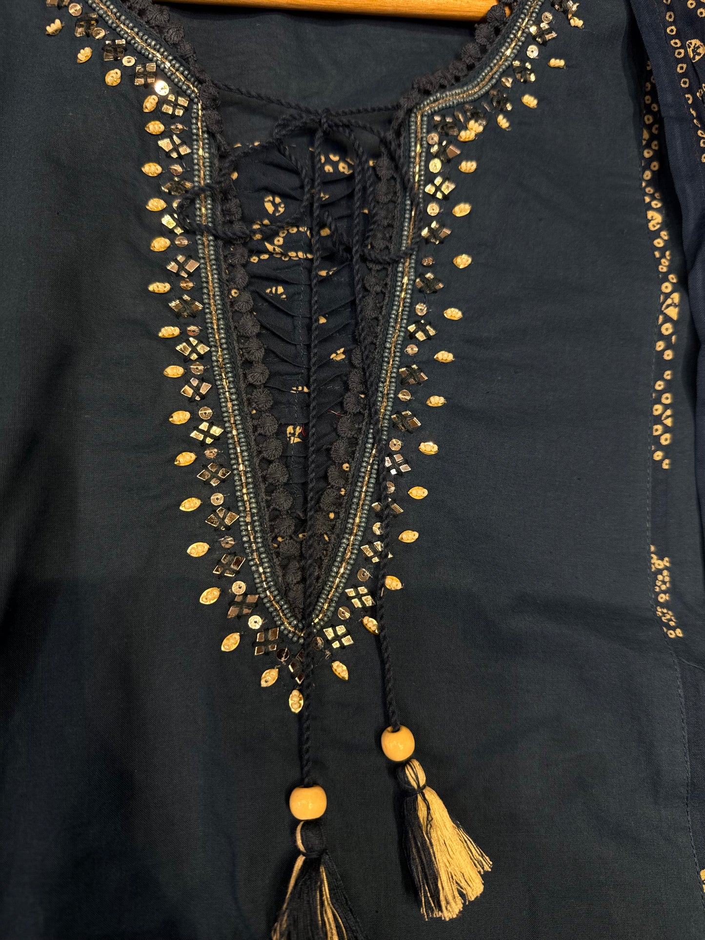Navy Blue Pure Cotton Kurti With Pant and Dupatta