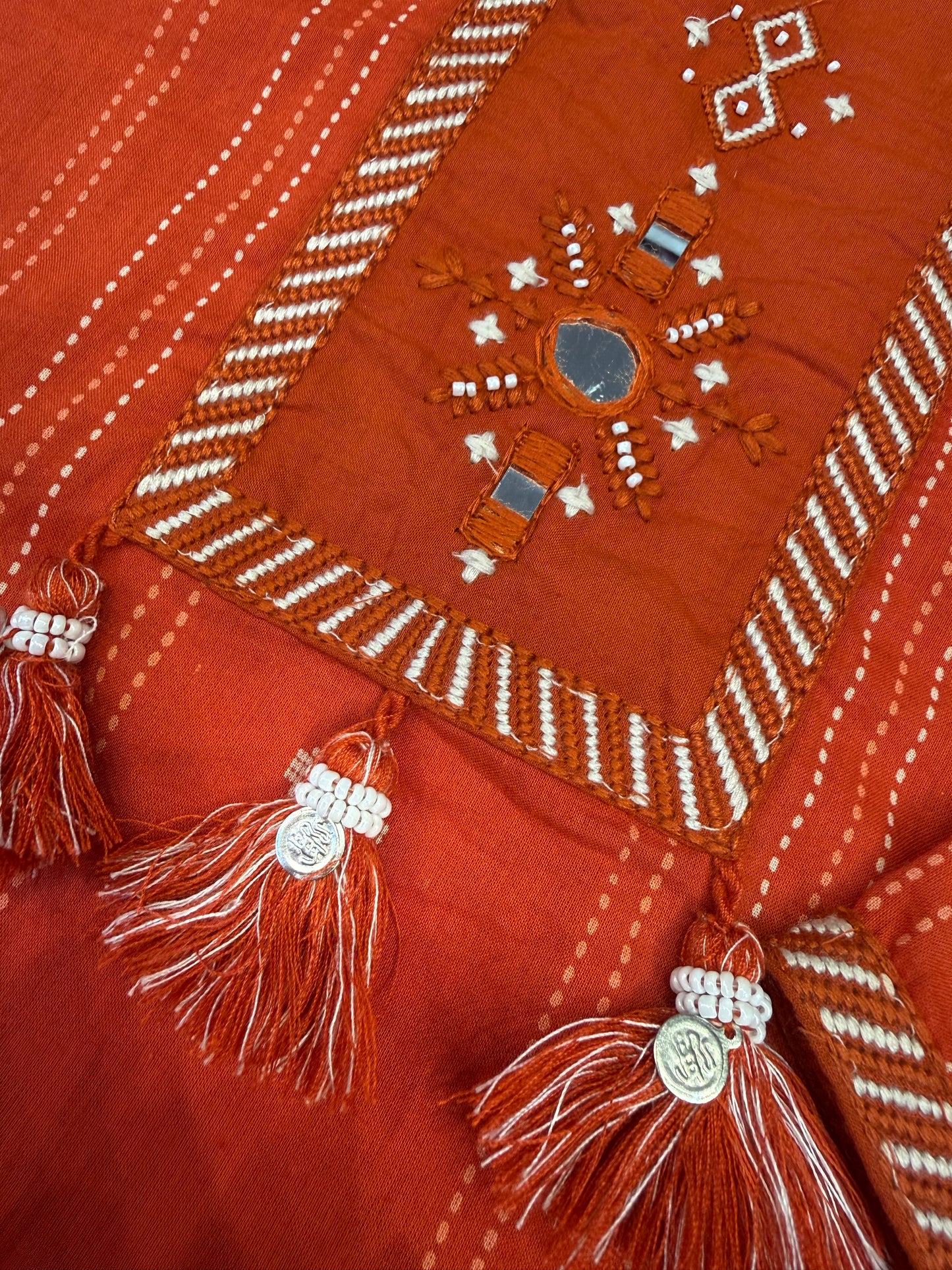 Orange Cotton Embroidery Tunic Top