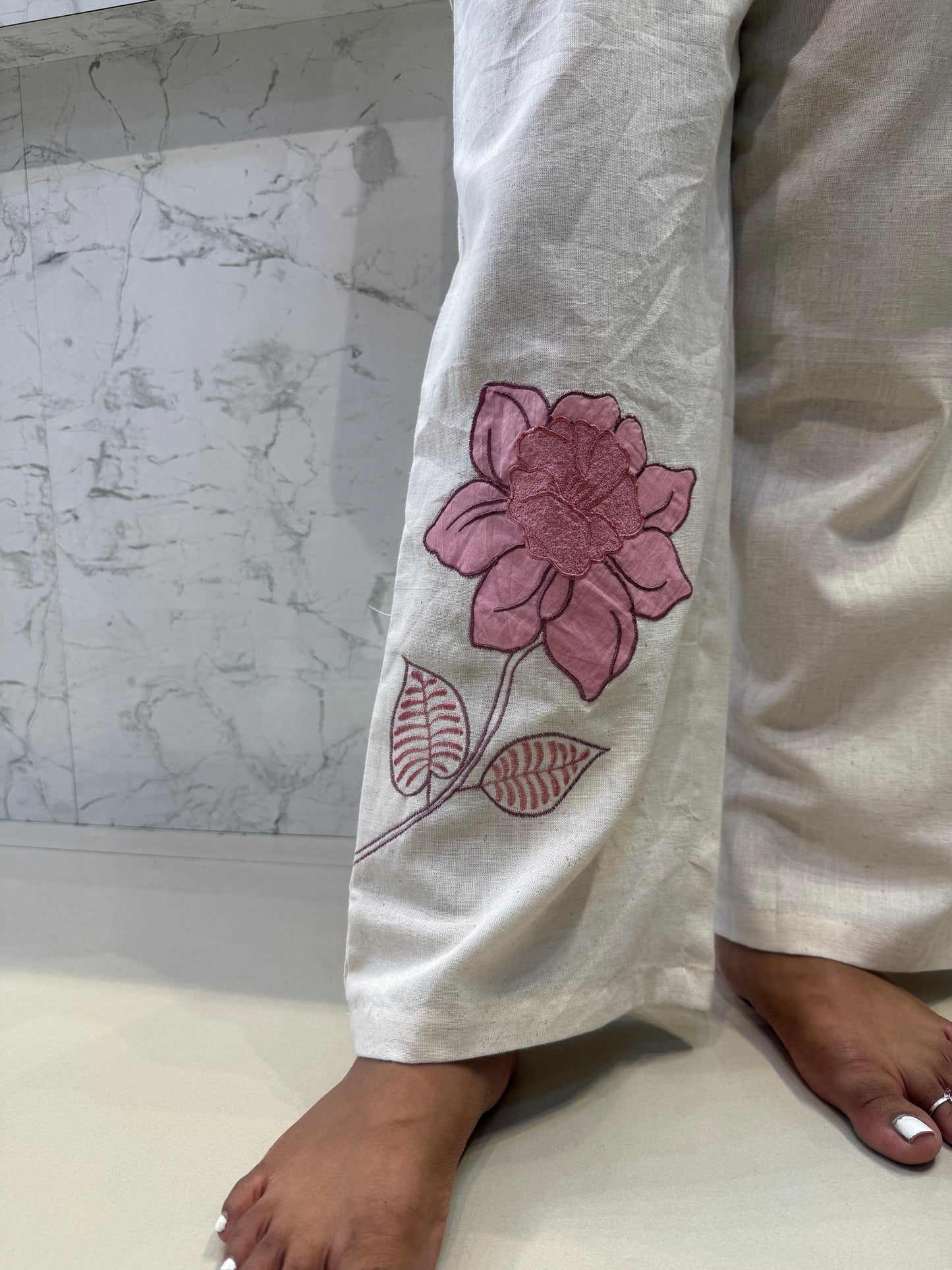 Applique Half White Cotton Flex Lave Co-ords set-HSC171