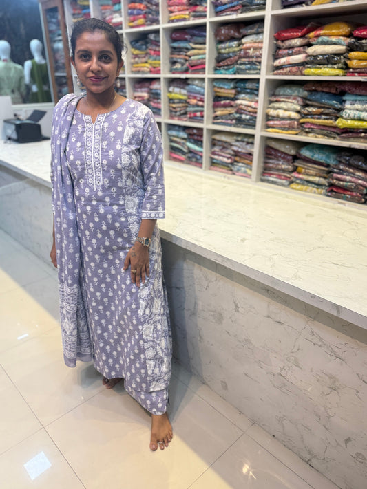 Grey Flap Pant Cotton Salwar set