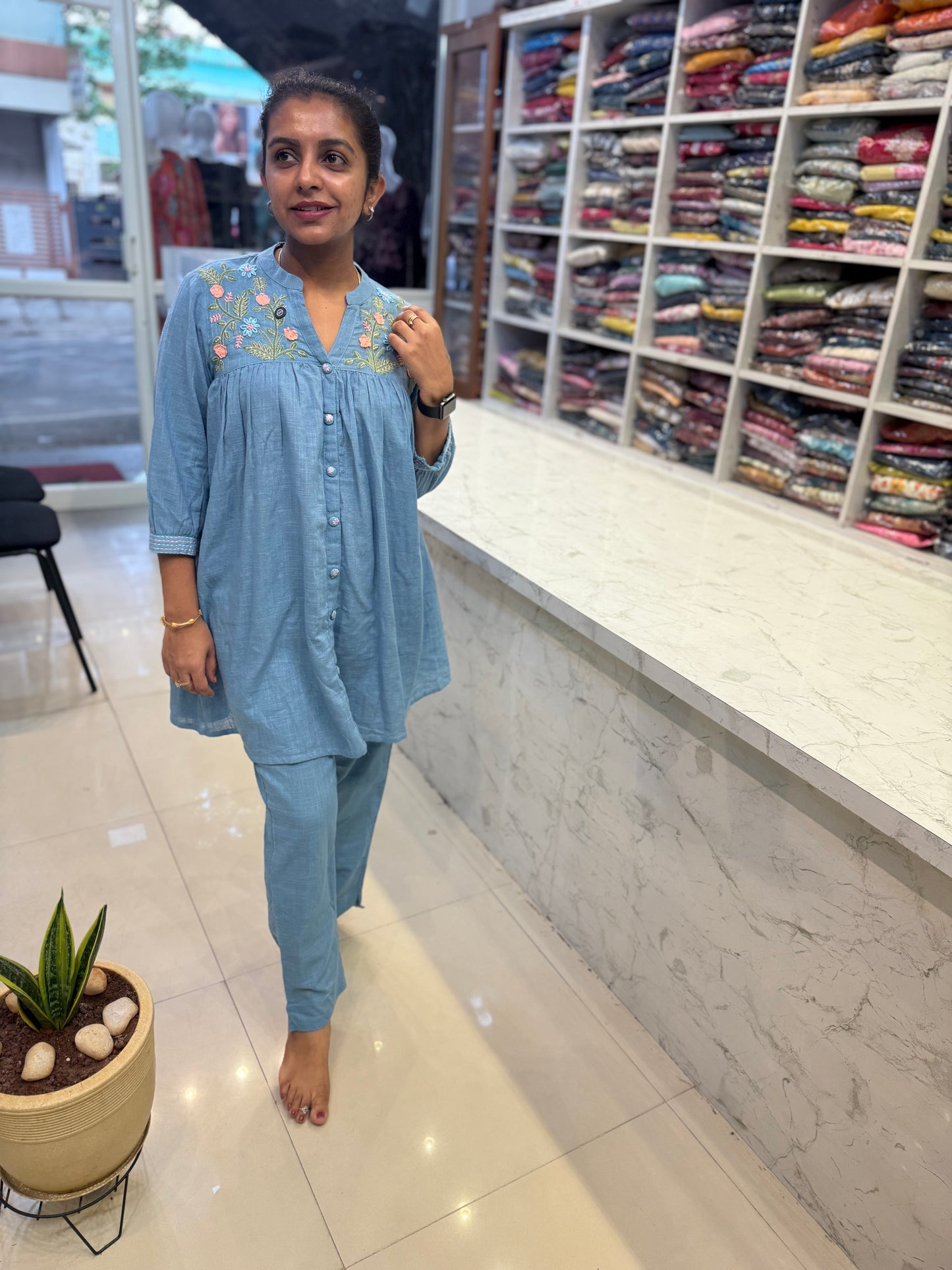 Sky Blue Cotton Co-ords Set