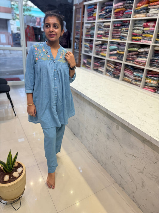 Sky Blue Cotton Co-ords Set