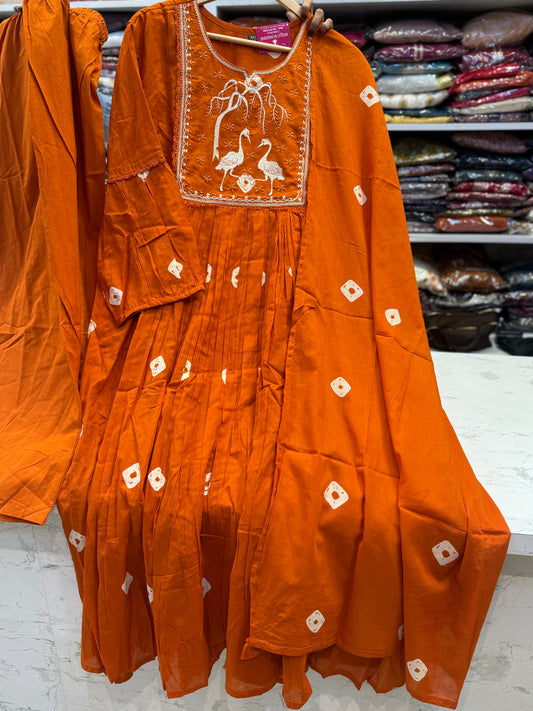 Pure Cotton Bandini Printed Kurti with Pant and Dupatta