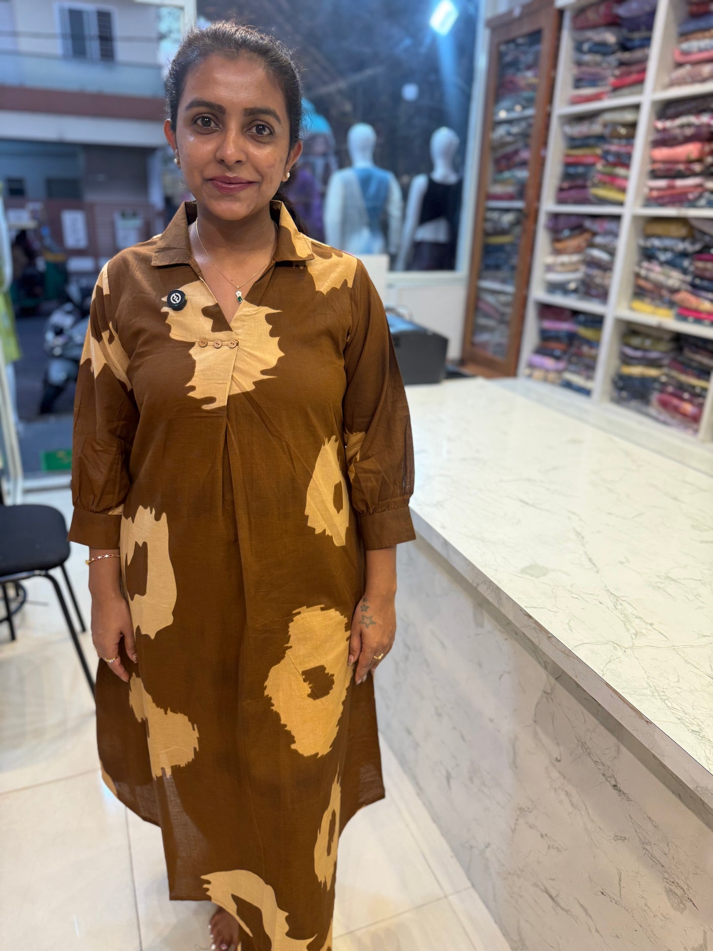 Brown Abstract Caramel Printed Cotton Co-ords set