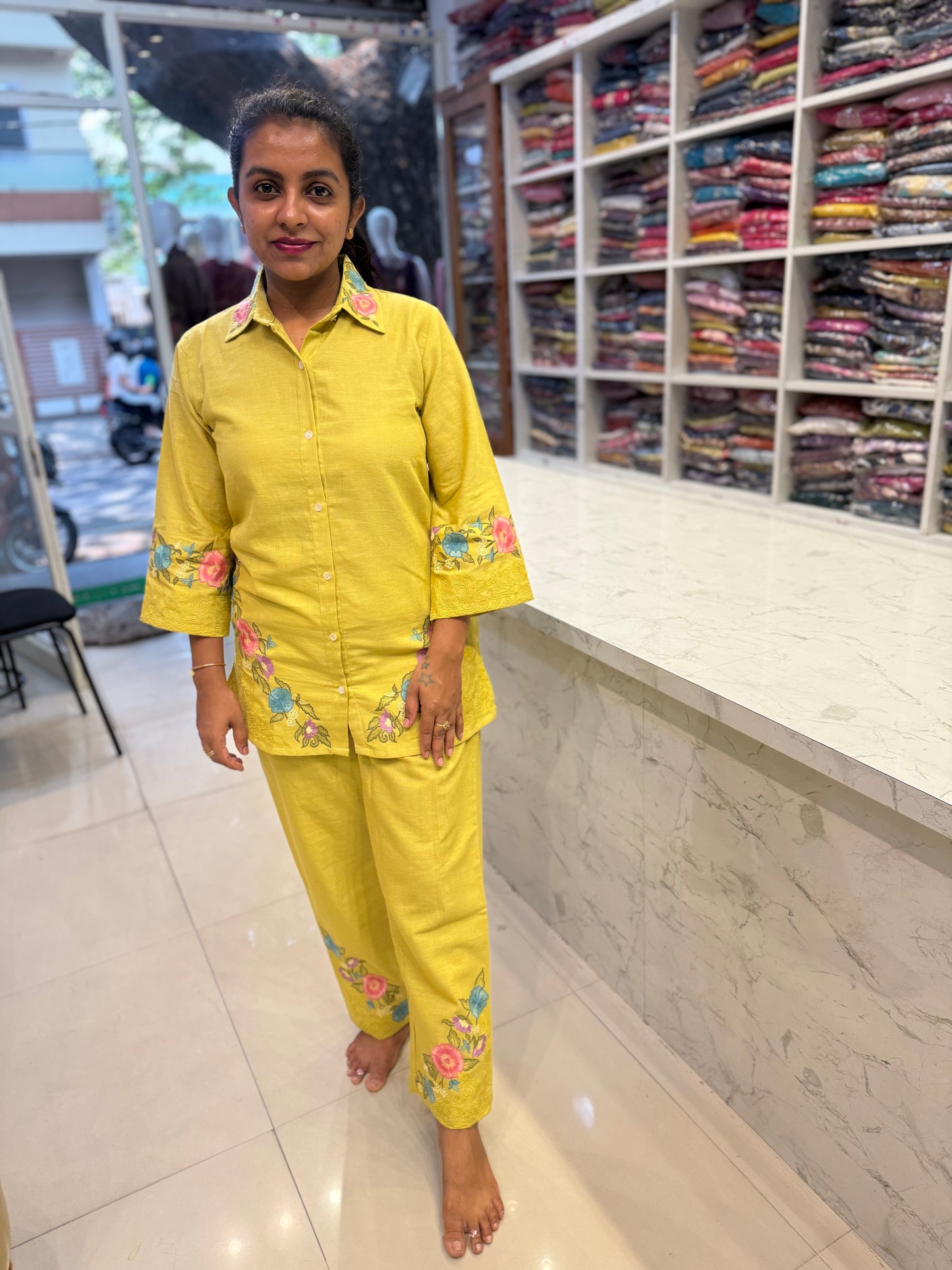 Green Pure Cotton Flex Embroidered Co-ords-HSC92