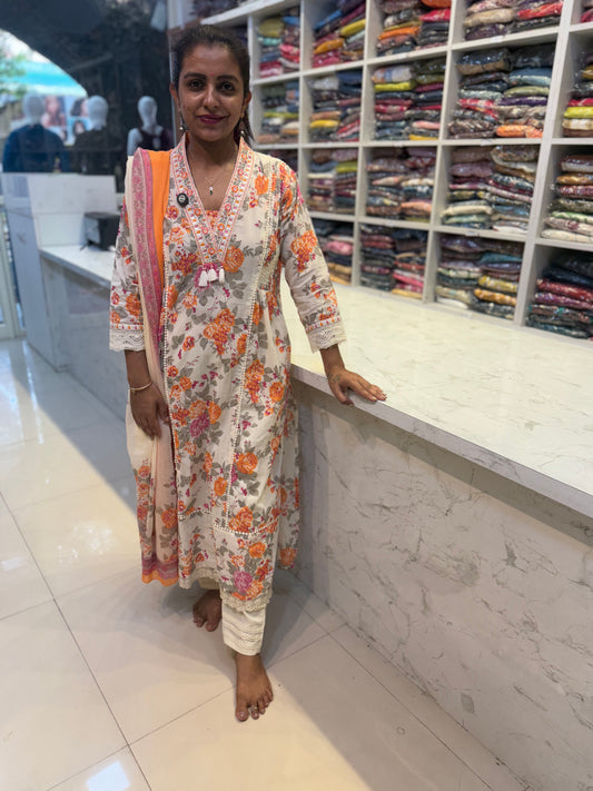 Cotton salwar suit with Lace detail