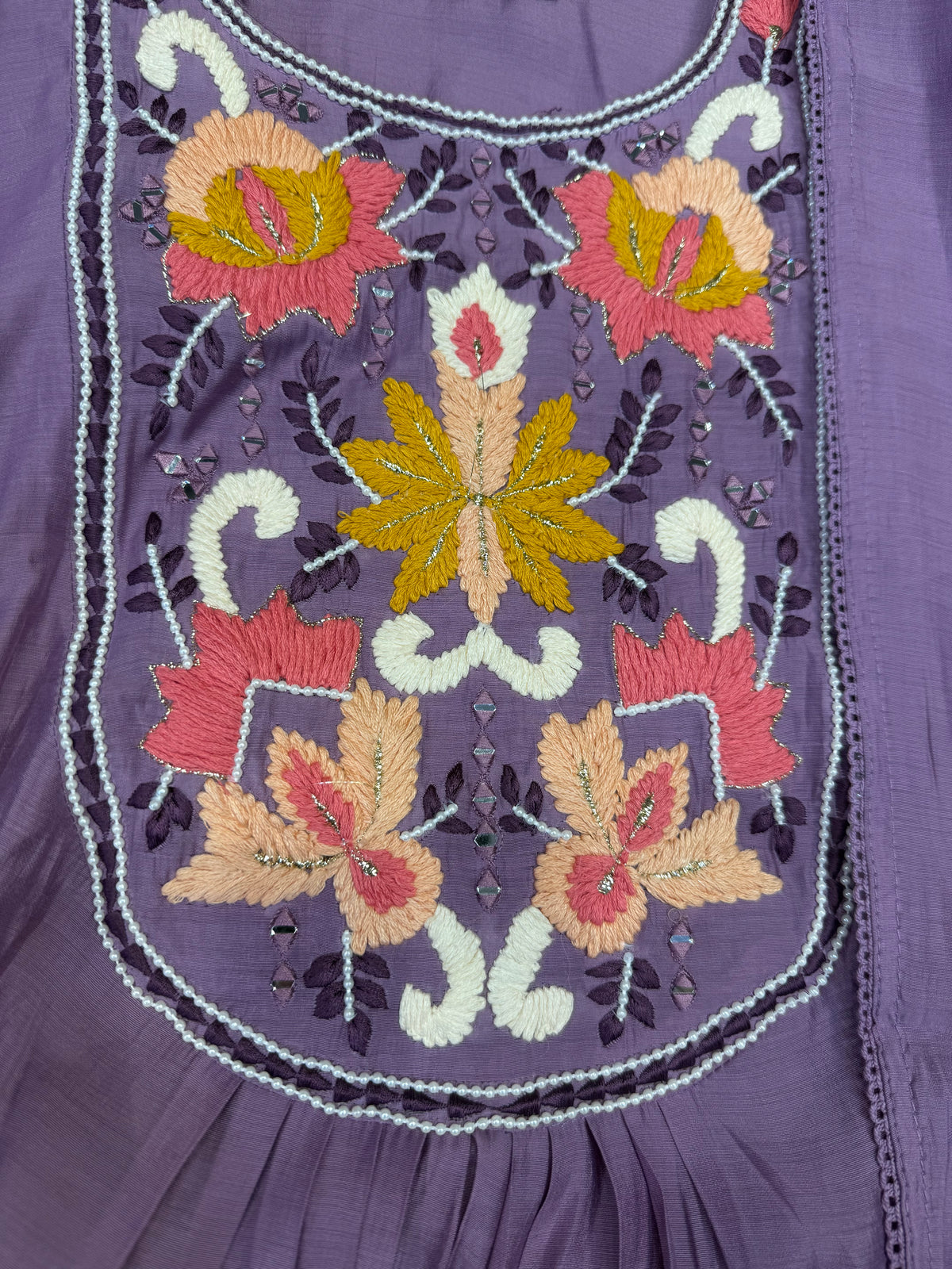 Lavender Embroidery Kurti With Pant and Handbrush Dupatta -HSC1272
