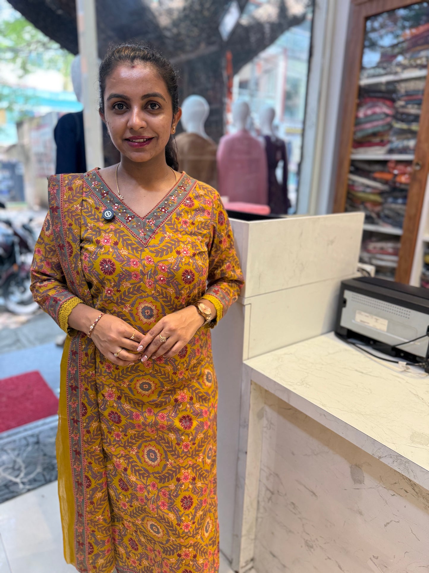 Afghani Mustard Pure Cotton Kurti Set-HSC117