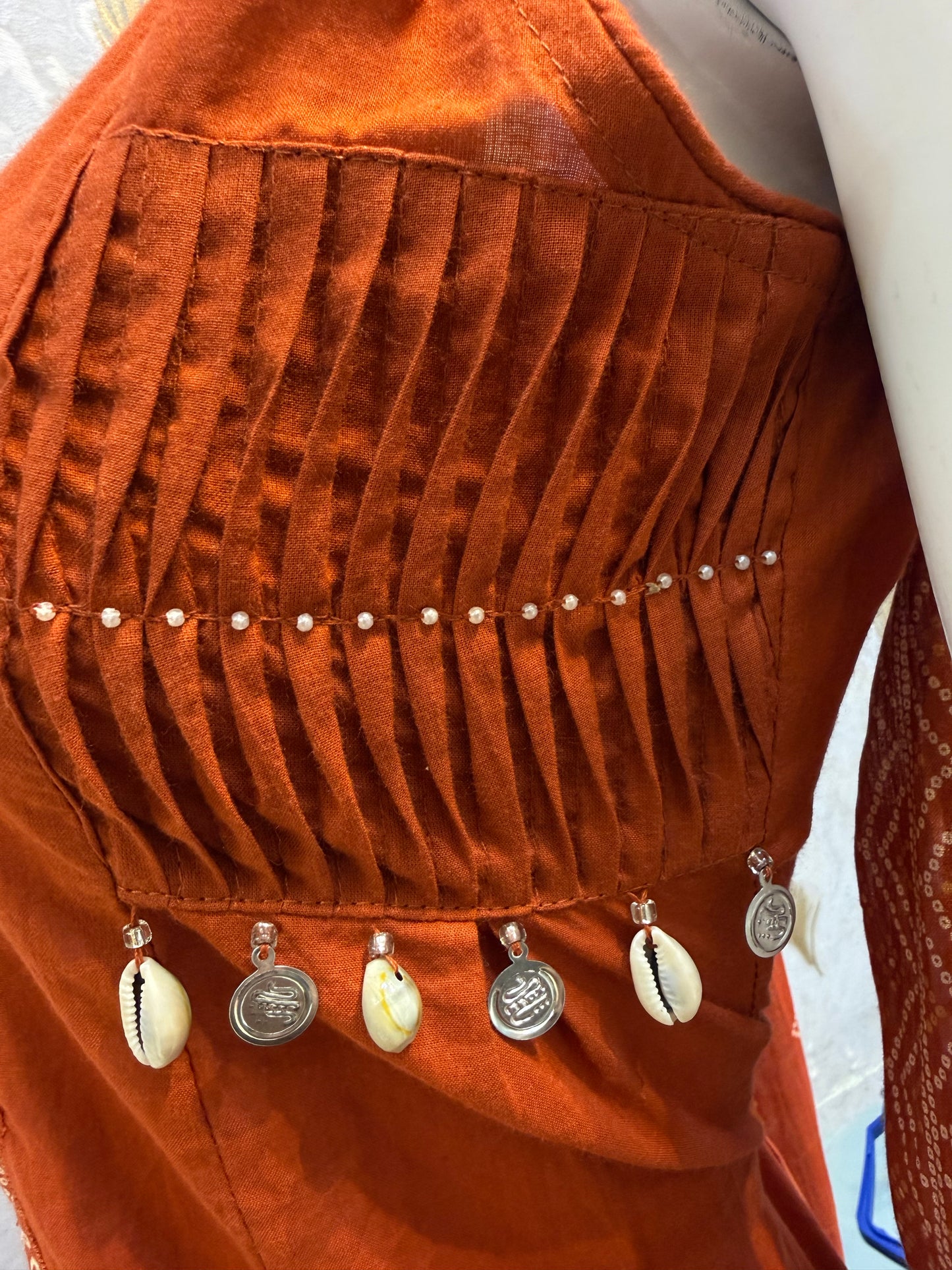 Bandini Printed Rust Orange Pure Cotton Kurti With Pant and Dupatta