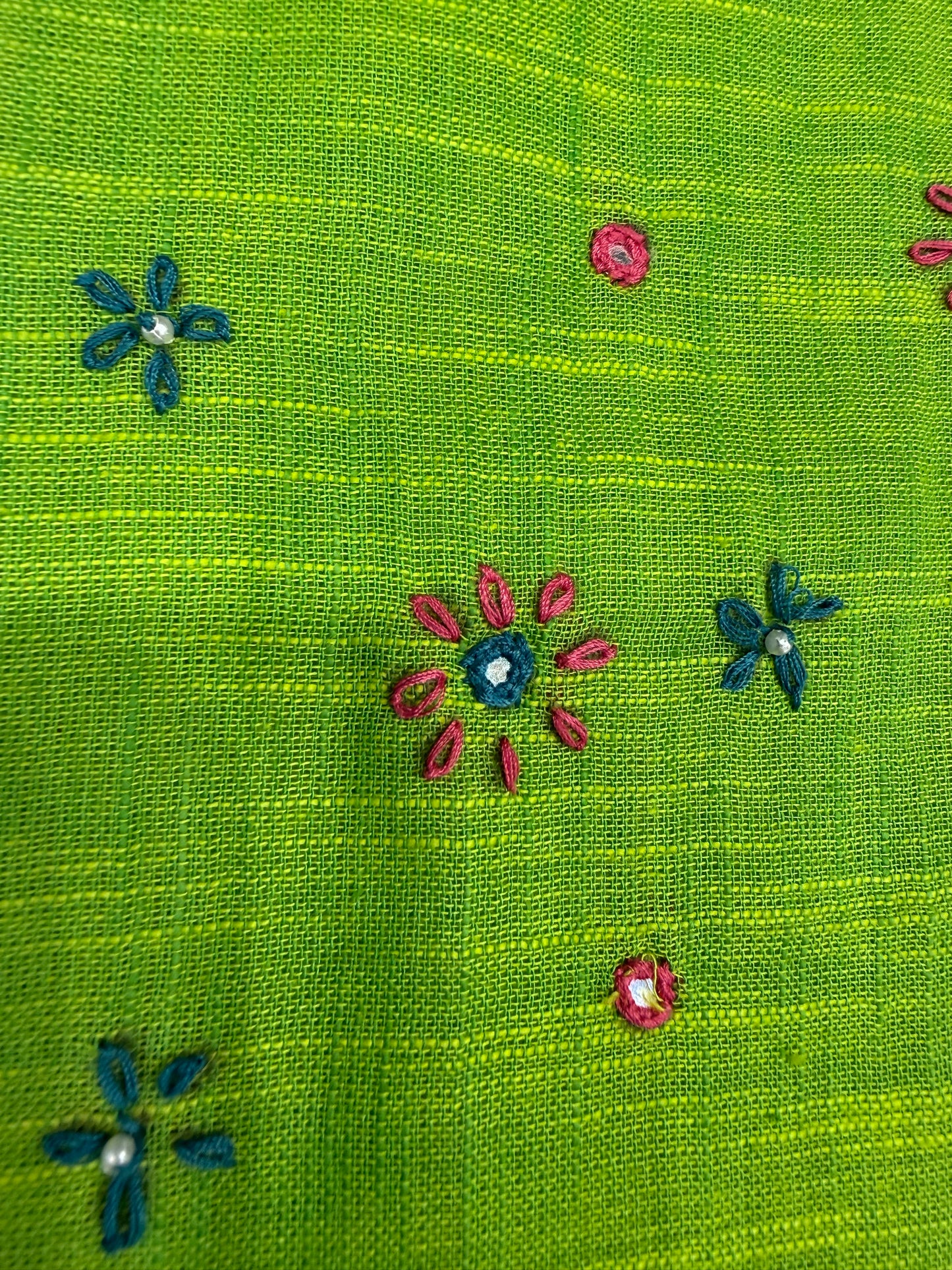 Parrot Green Hand Embroidery Pure Cotton Straight Cut Kurti