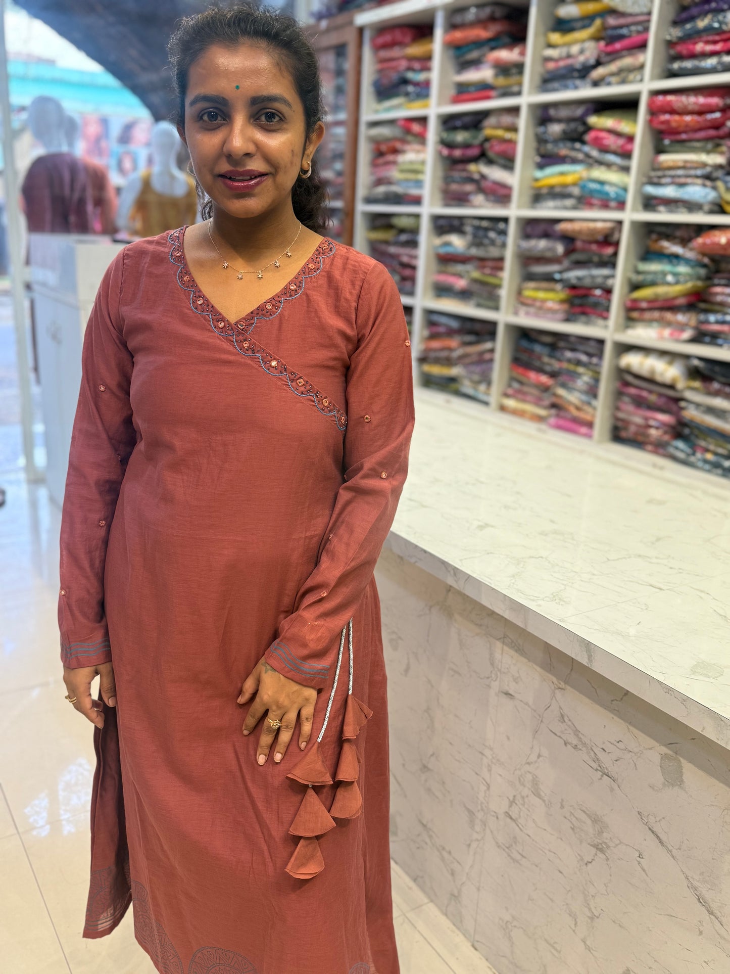 Dusty Rose Angrakha Kurti With Pant
