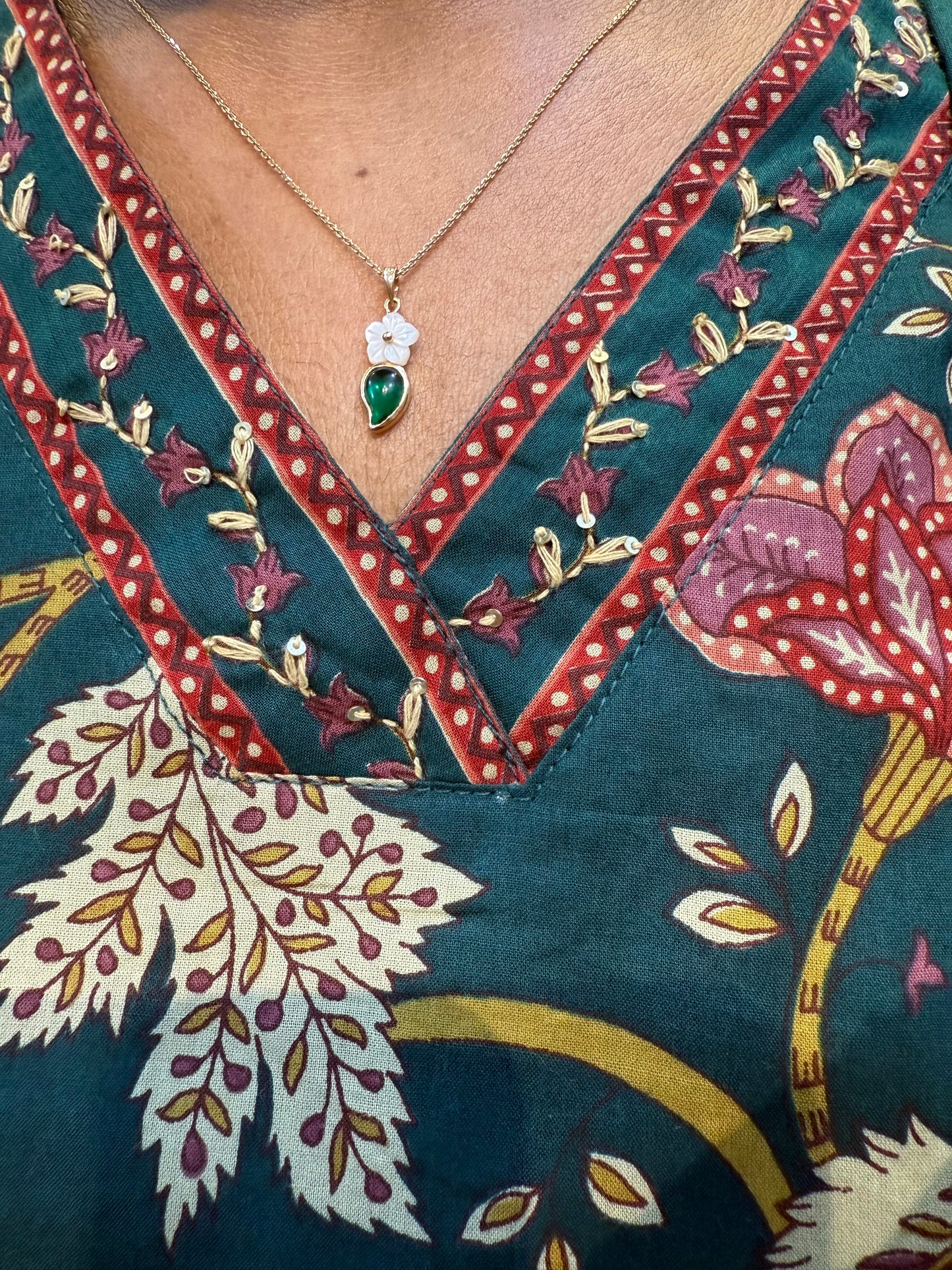 Bottle Green Pure Cotton A-line Kurti with Pant and Dupatta