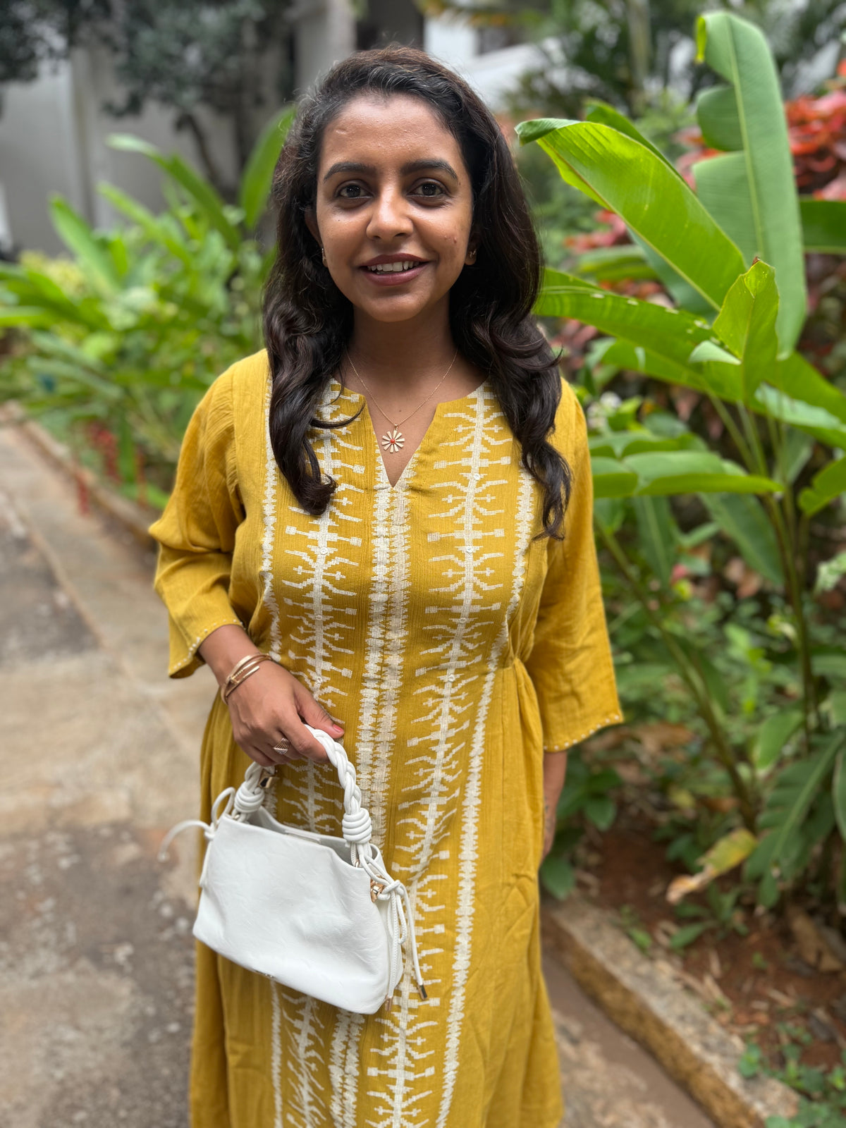 Mustard A-line Pure Cotton Dress - HSC1160
