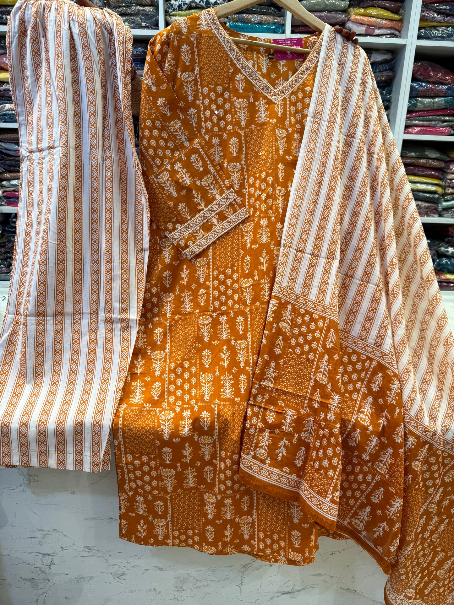 Printed Cotton Kurti with Pant and Dupatta -  HSC1149