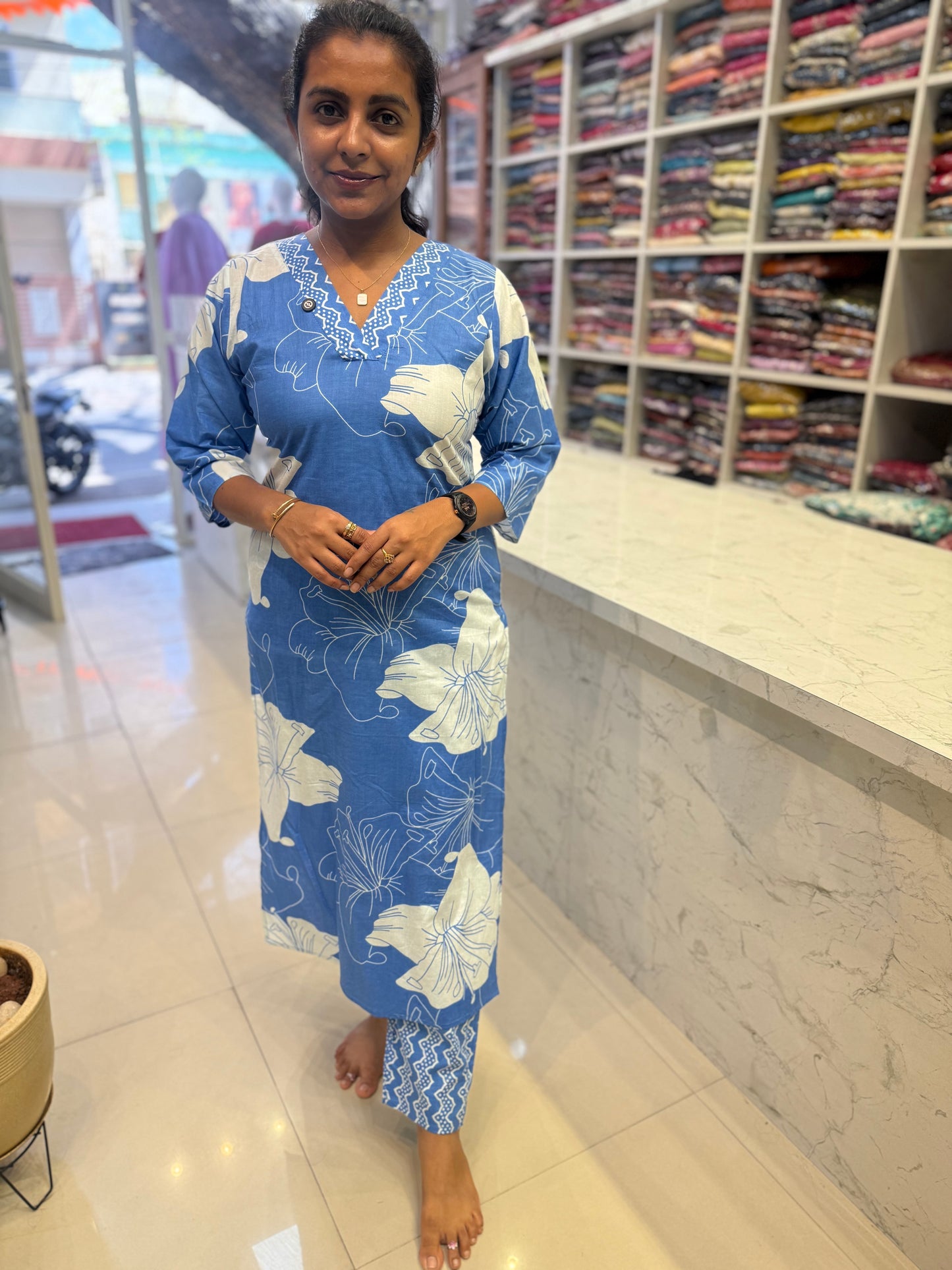 Sky Blue Printed Cotton Co-ords Set