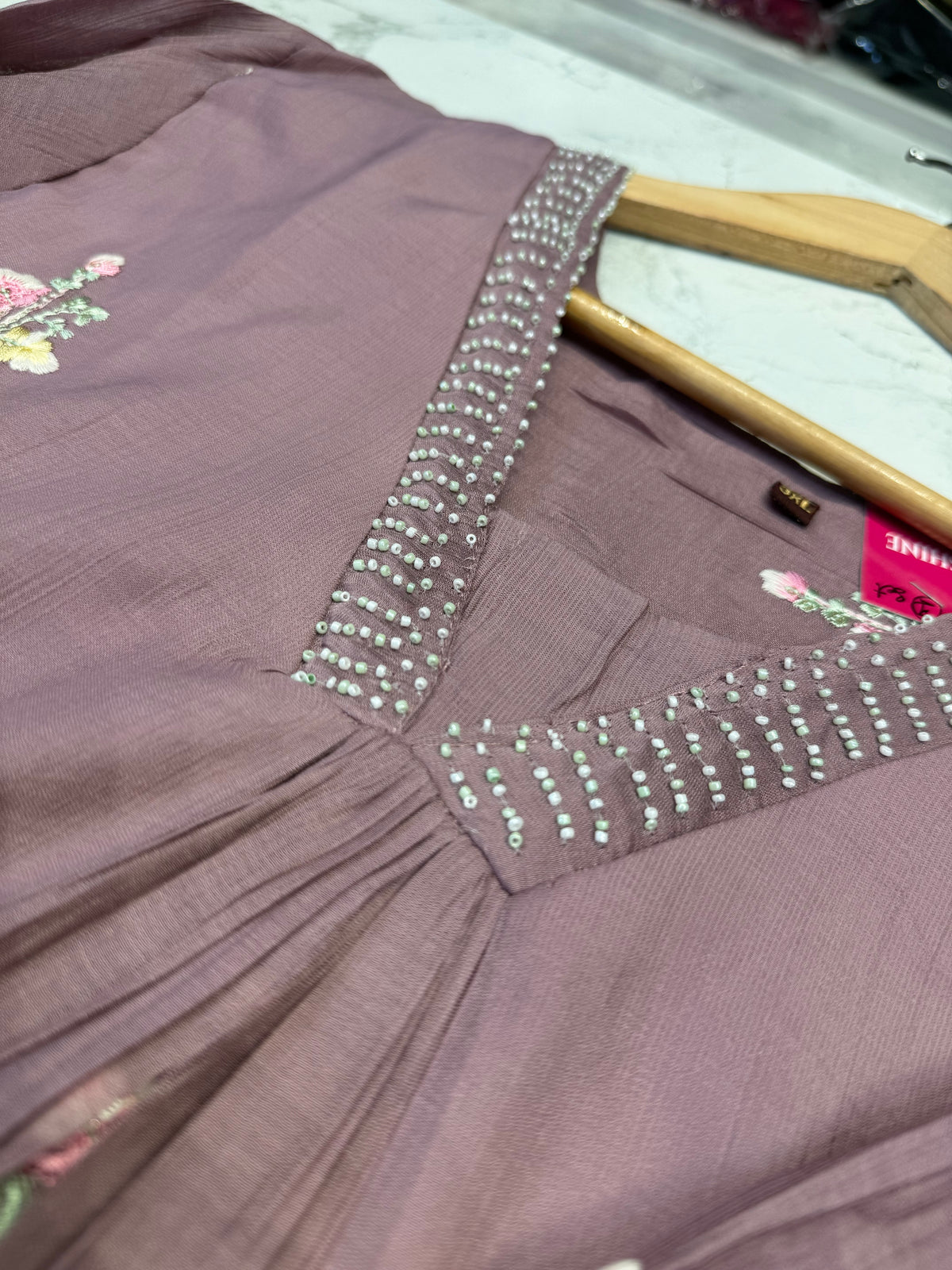 Peach Hand Embroidery Work Pure Silk Kurti With Pant and Dupatta - HSC1189