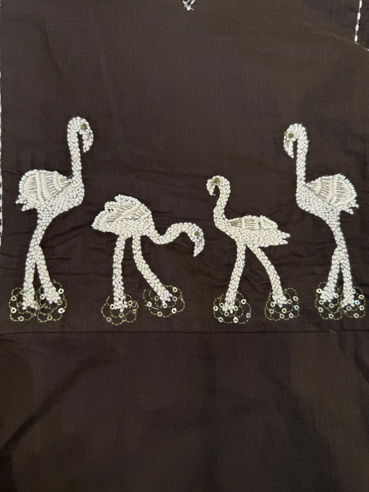 Flamingo Thread Embroidery Pure Cotton Kurti With Pant and Dupatta