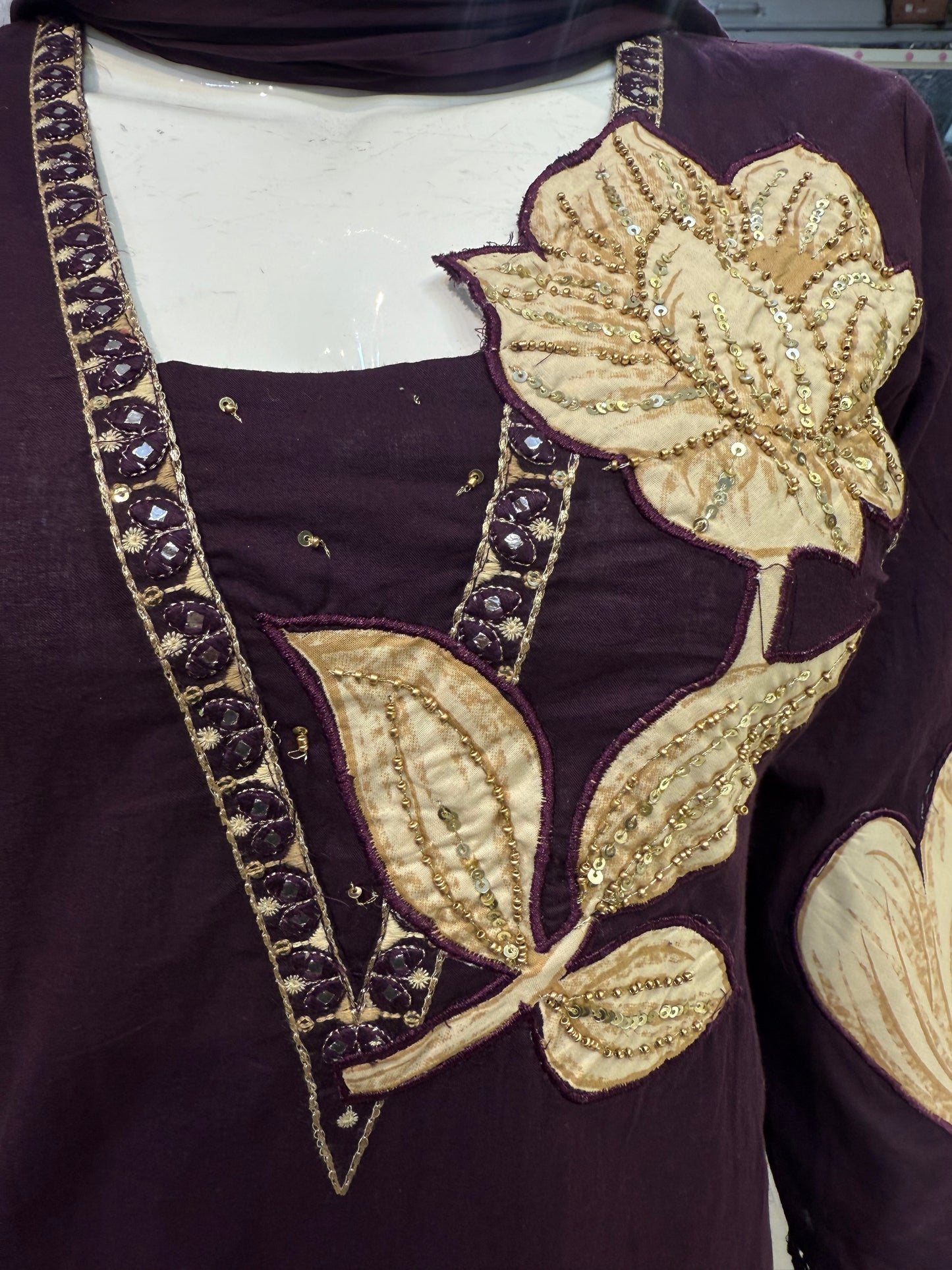 Appliqué Work Cotton Kurti With Pant and Dupatta