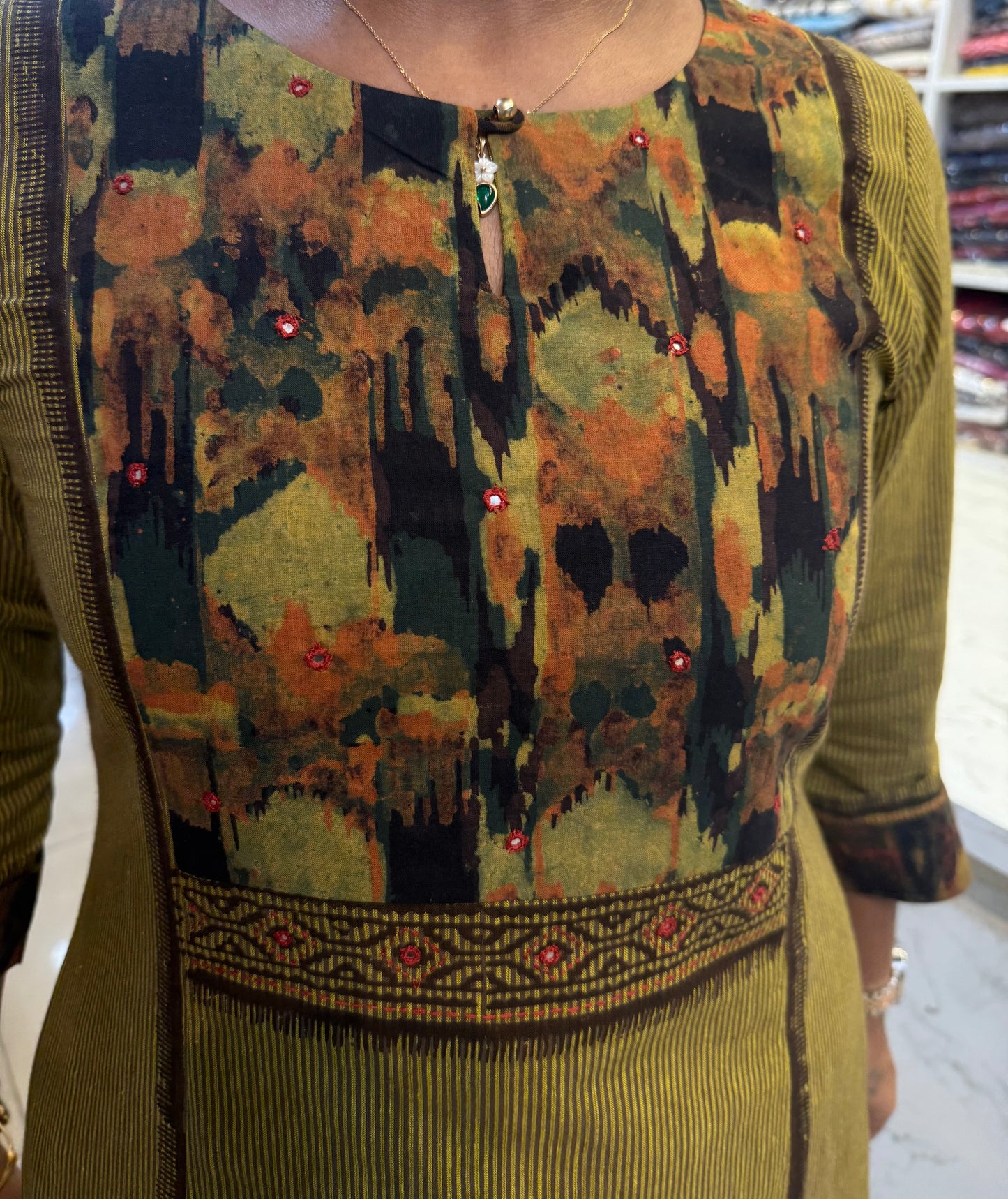 Green A-line With Pockets Kurti