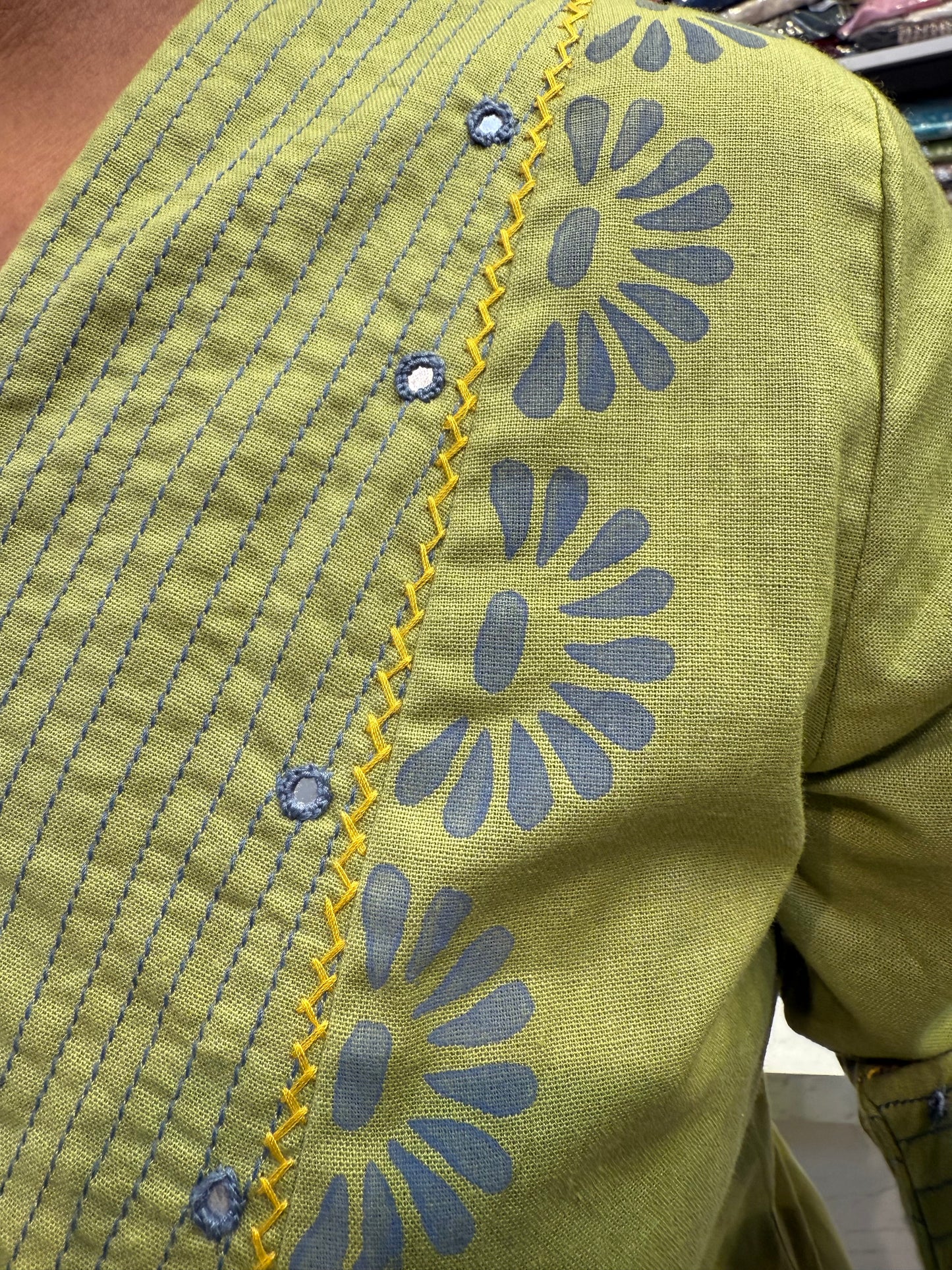 Green Cotton Kurti With pant and Dupatta