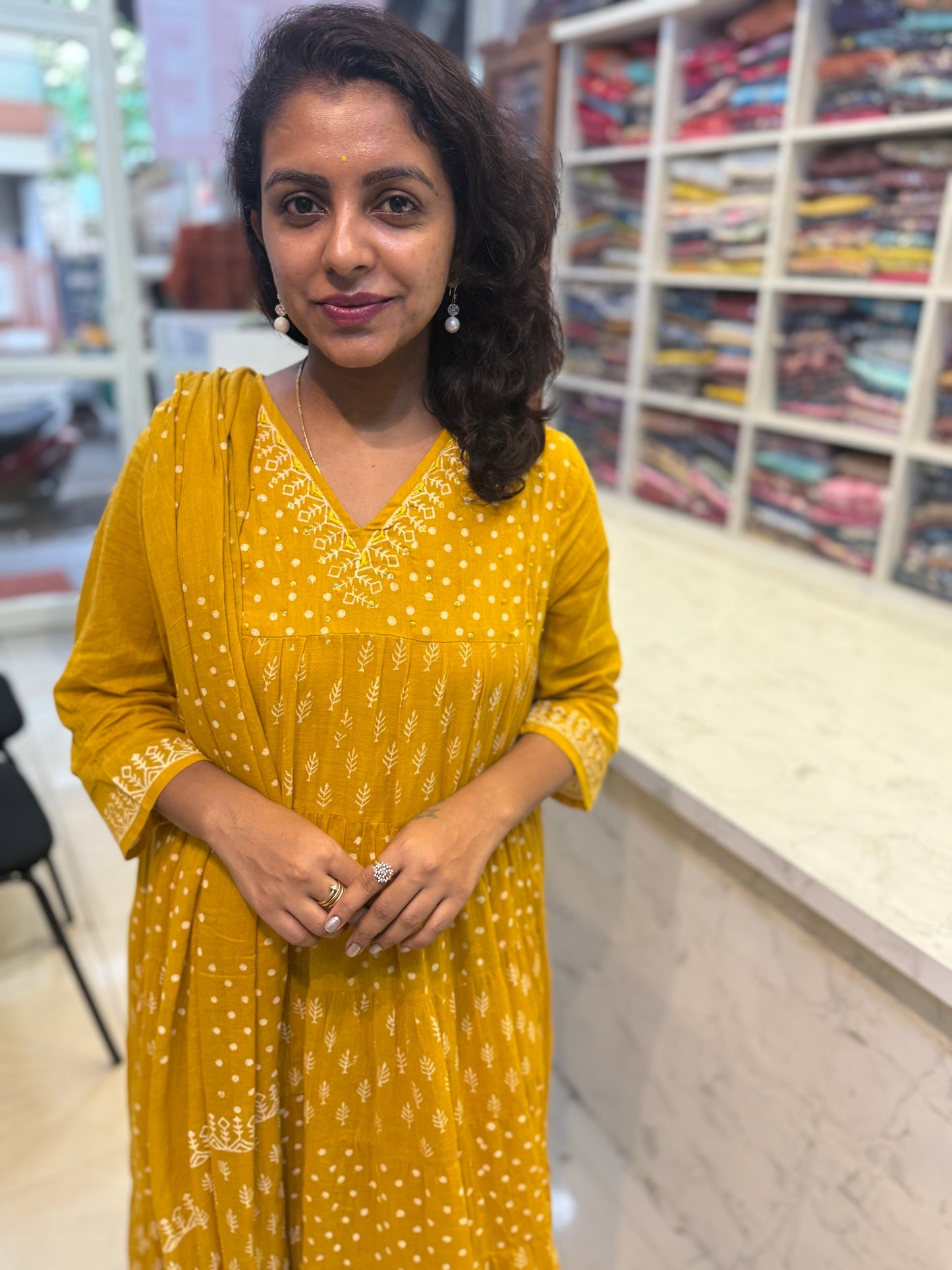 Pure Mul Cotton Flared Dress with Dupatta