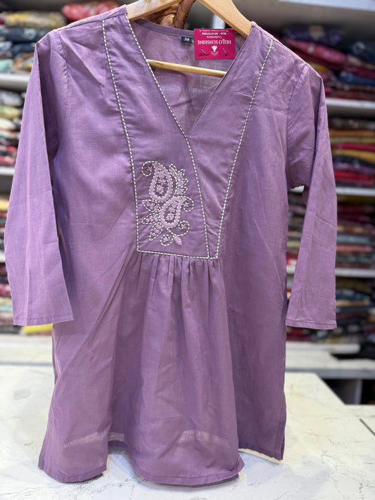 Lavender Thread Embroidery Pure Cotton Short Top