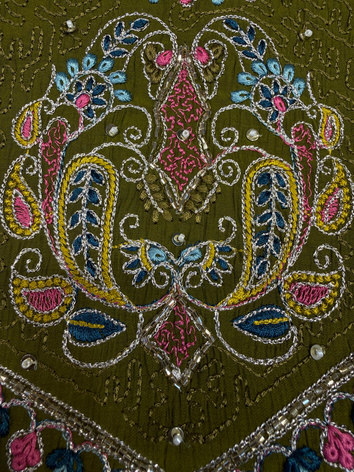 Green Crushed Silk Kurti With Pant and Scallop cut Dupatta -HSC1260