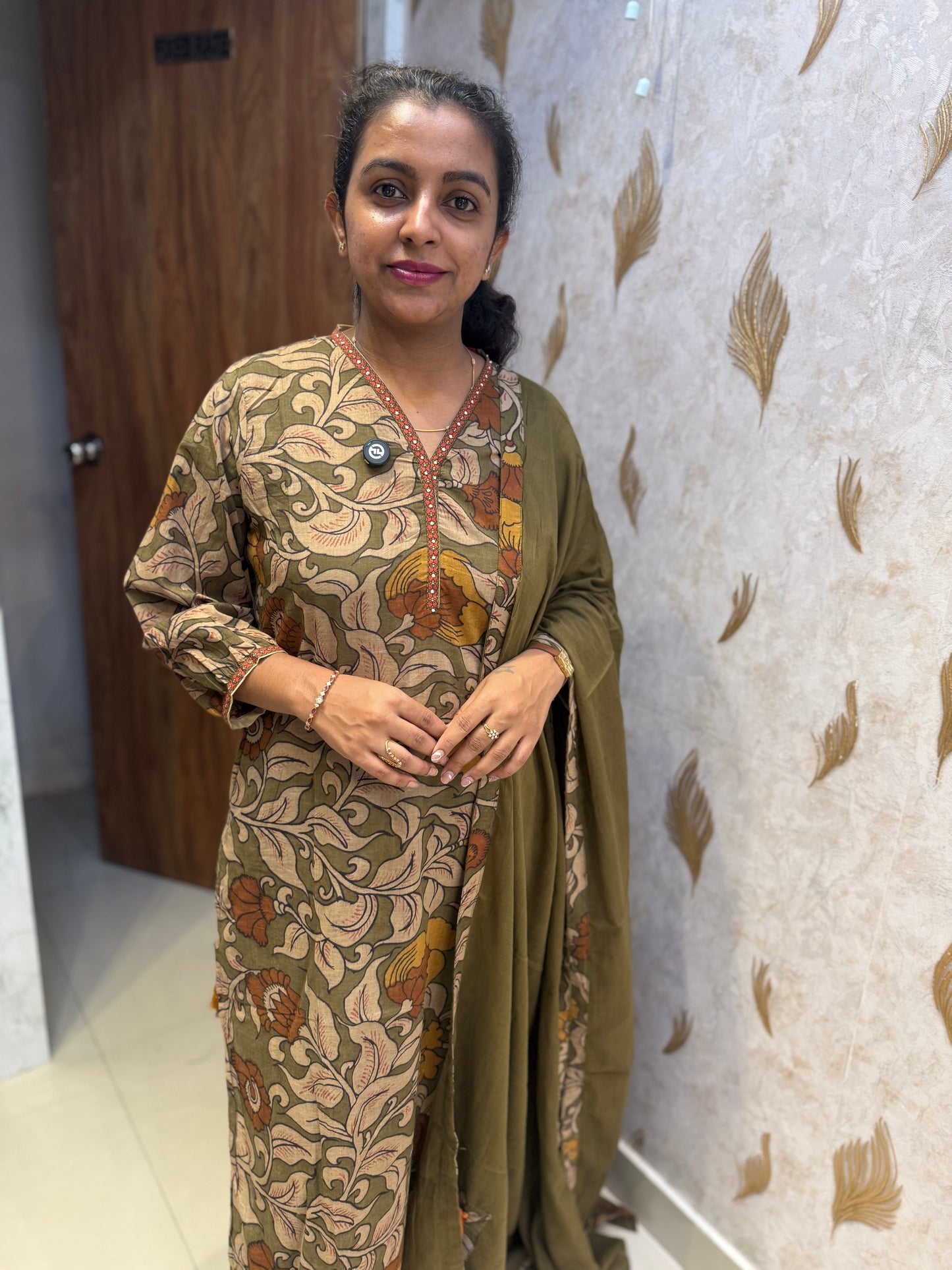Kalamkari Printed Pure Cotton Kurti With Pant and Dupatta-HSC135