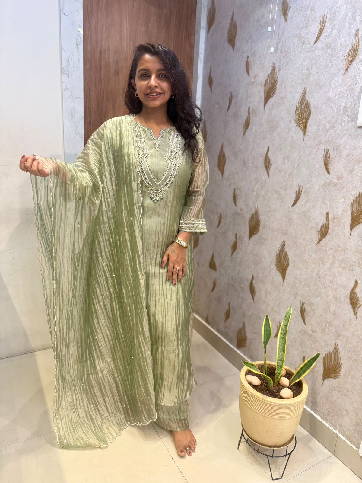 Jewel Pure Crush Tissue Salsa Fabric Kurti With Pant and Dupatta -HSC1224