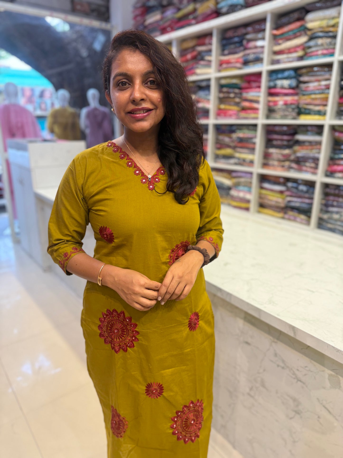 Green Embroidery Cotton Kurti With Pant-HSC153