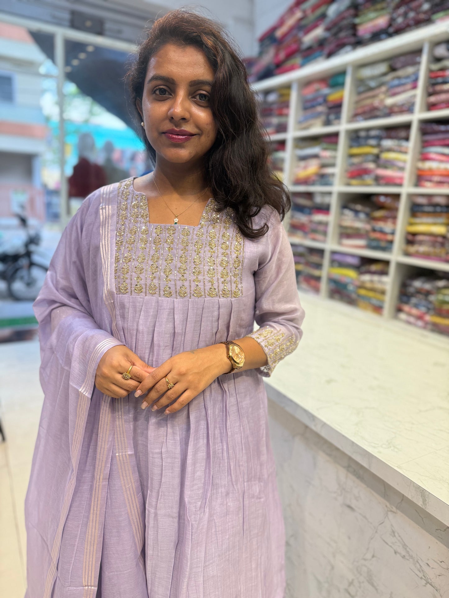 Pure Banasari Mul Chanderi Hand Embroidery Kurti With Pant and Dupatta