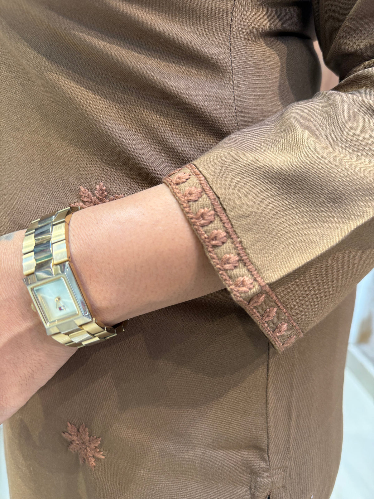 Brown Pure Rayon Chikankari Tunics Top -HSC1249
