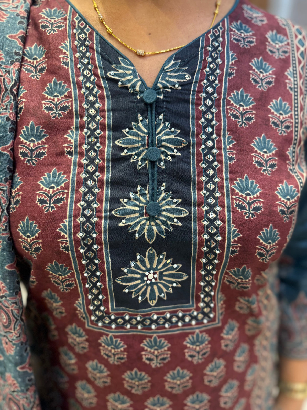 Printed Pure Cotton Kurti With Pant and Dupatta - HSC1169